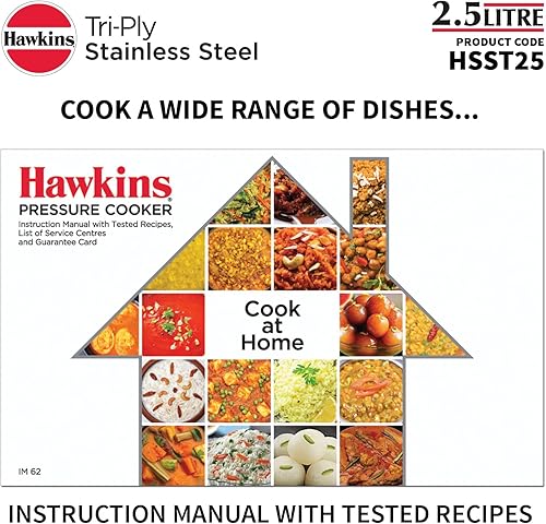 Miniatura 10 de Hawkins Olla a presión de acero inoxidable triple de 2,5 litros, cocina de tapa interior, plata (HSST25)