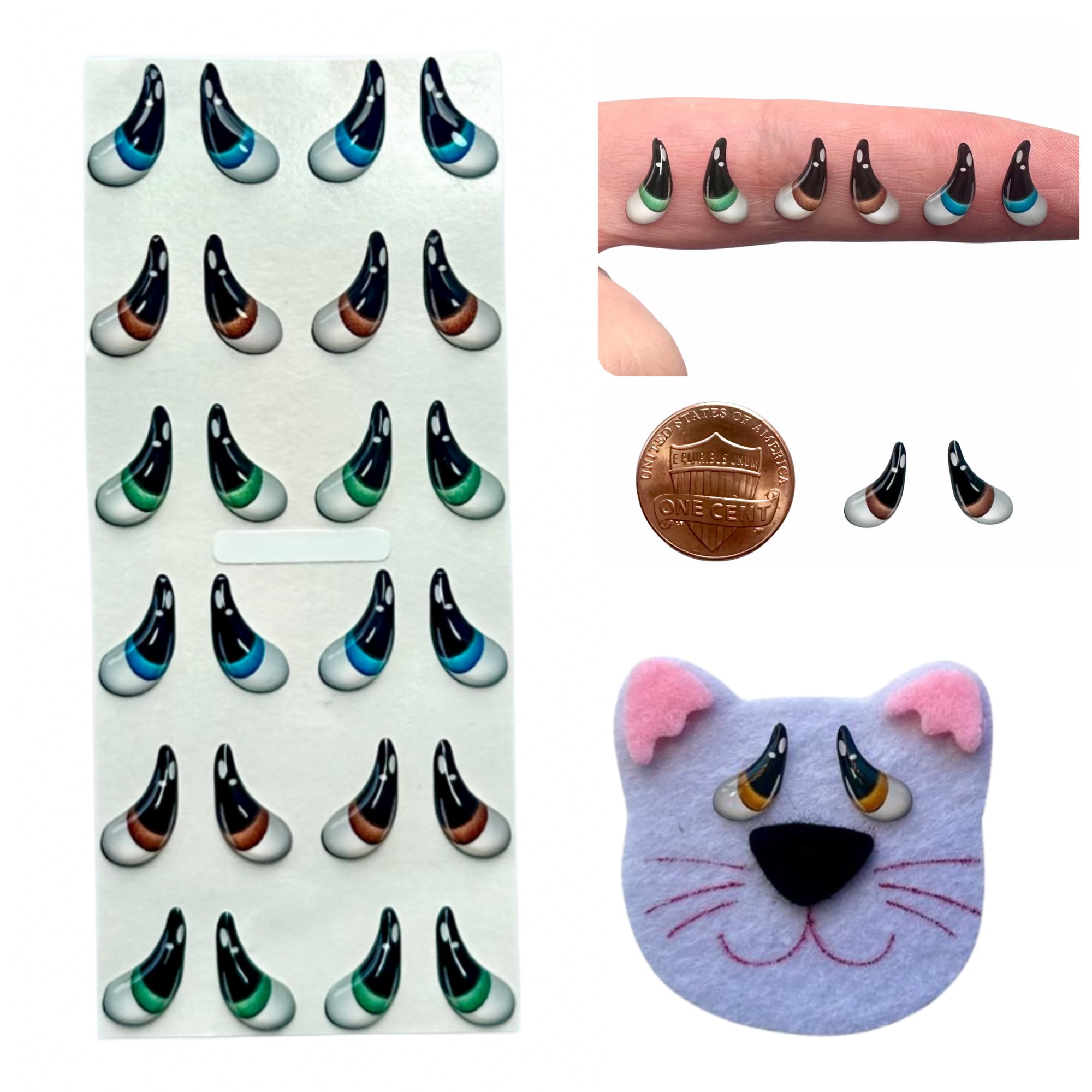 3D Resin Doll Eyes – 7mm Self-Adhesive Craft Eyes (24 pcs / 12 Pairs) – Realistic Cabochon Eyes for Amigurumi, Dolls, Polymer Clay, Cold Porcelain, Felt &amp; DIY Crafts (Green, Blue and Brown)