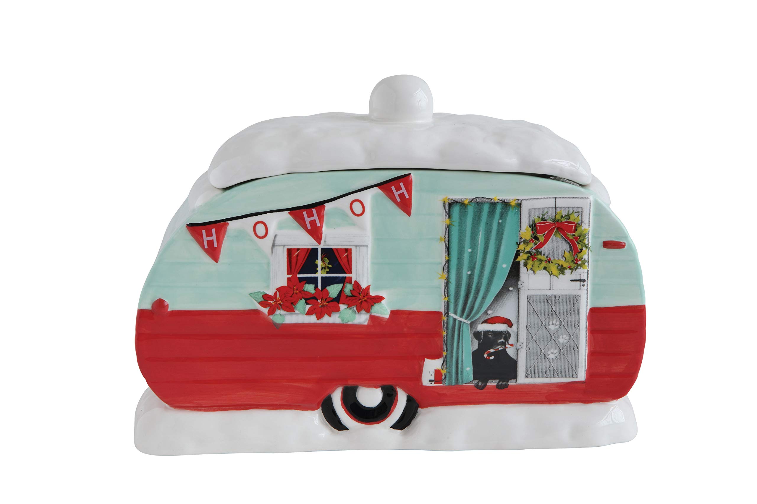 Creative Co-Op Ceramic Red & Green Christmas Camper Cookie Jar, Multicolor