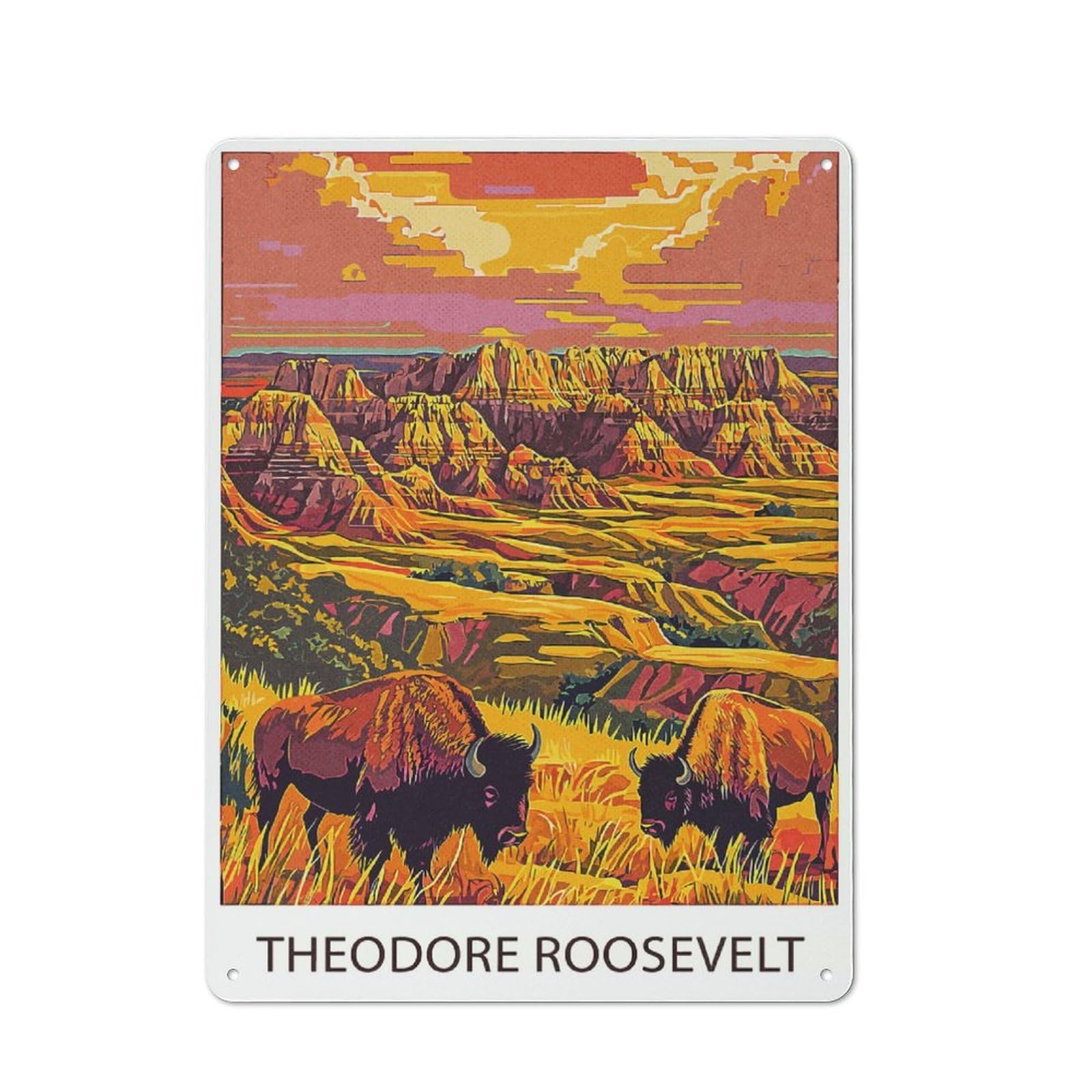 Junmoney Style-24 Theodore Roosevelt National Park Vintage Metal Wall Decor 40X30cm, Tin Sign For Cafe, Pub, Workshop Or Home Bar, Small Accent For Blank Walls