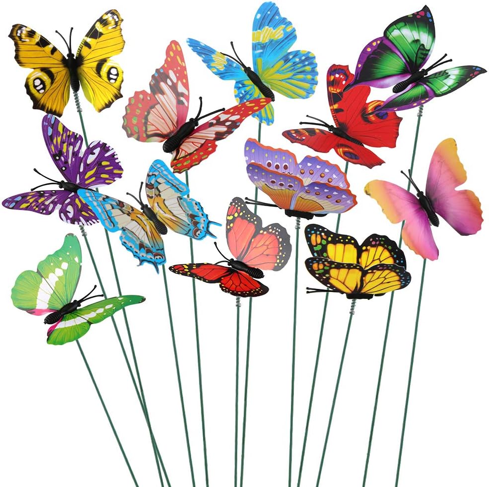 KINGLAKE Butterfly Garden Stake 50 Pcs 7CM for Outdoor Garden Yard Patio