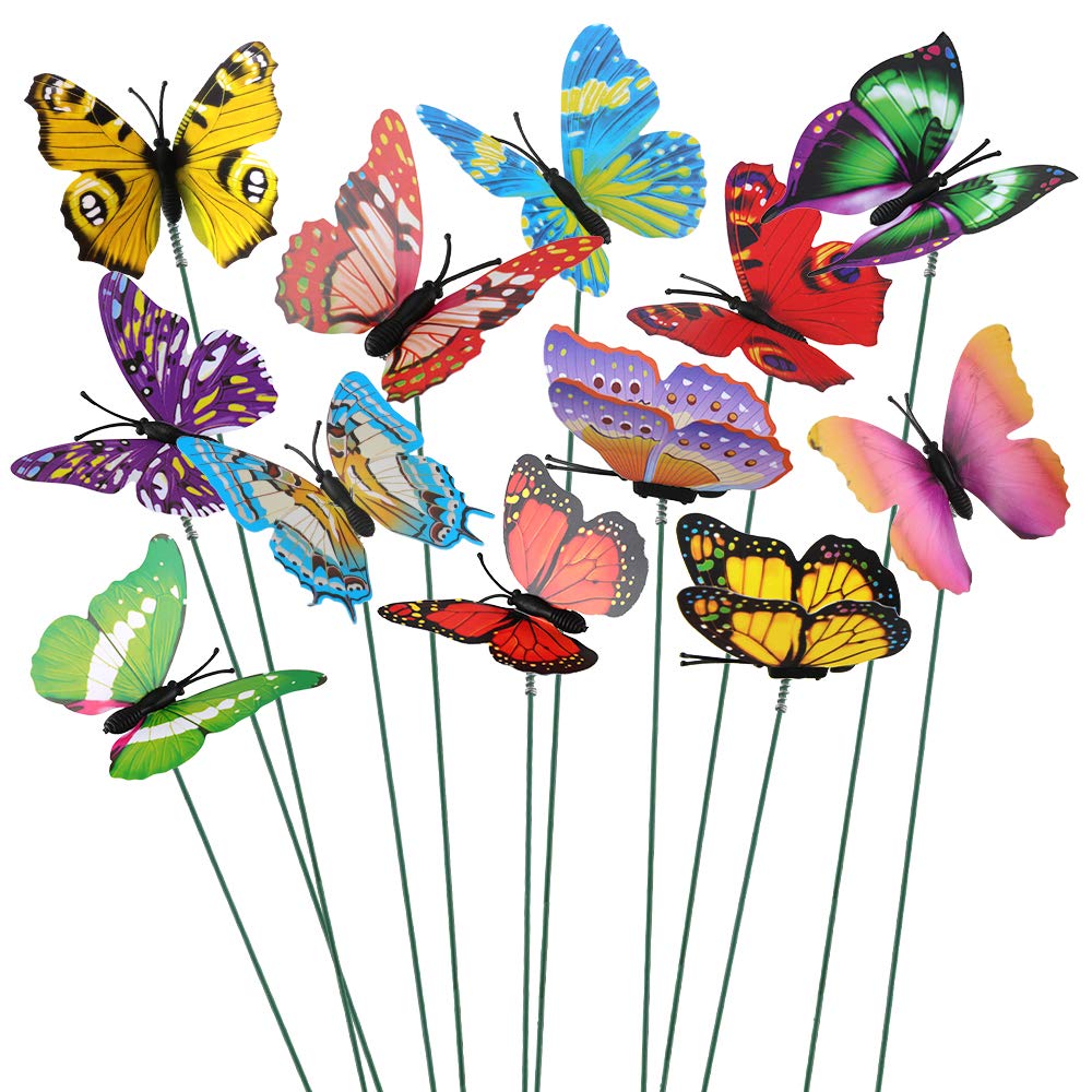 KINGLAKE Butterfly Garden Stake 50 Pcs 7CM for Outdoor Garden Yard Patio