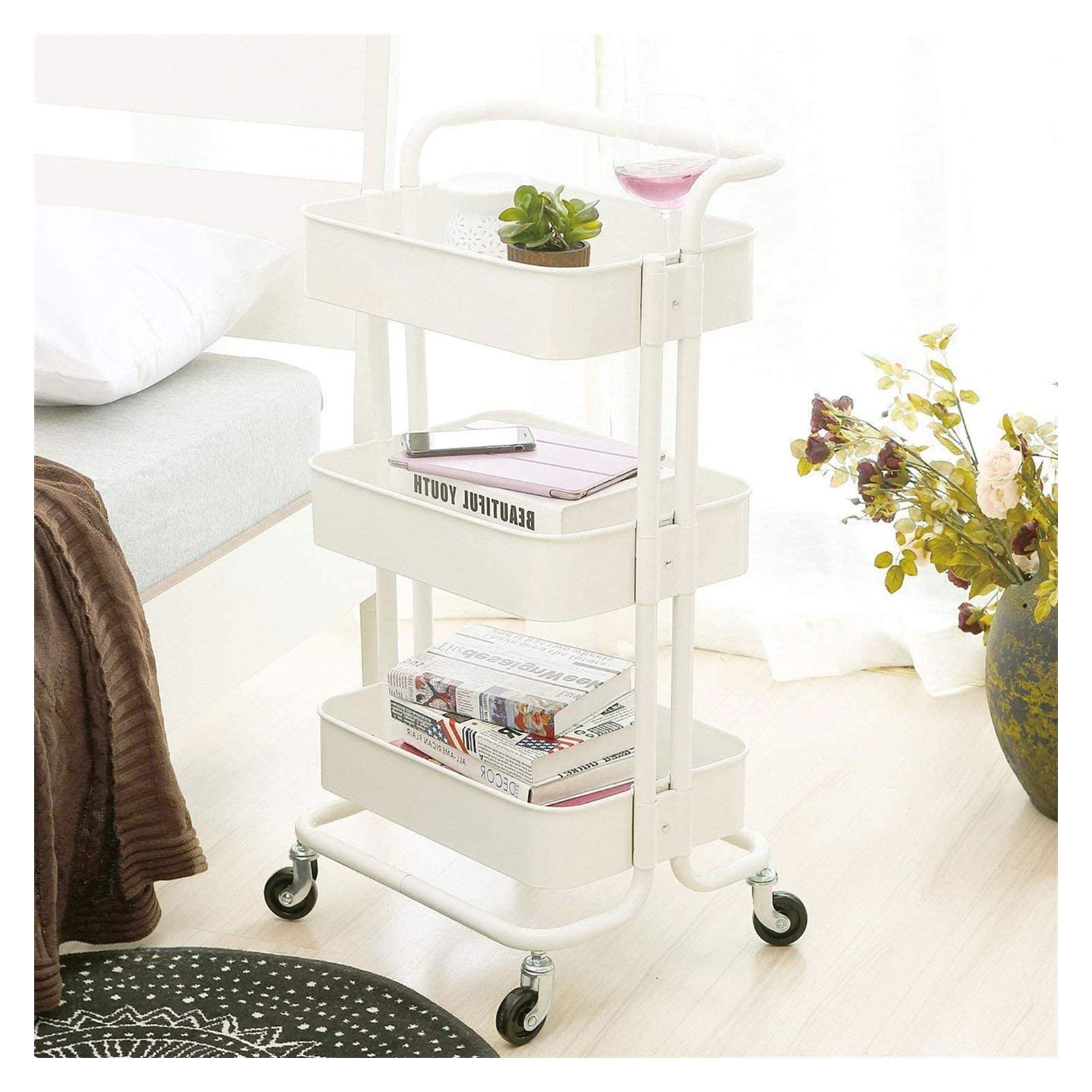 Utility Cart Organizer Rolling Bookshelf Cart met wielen Smalle Rolling Storage Cart voor woonkamer slaapkamer keuken, groen Utility Cart Organizer Rolling Bookshelf Cart met wielen Smalle Rolling Storage Cart voor woonkamer slaapkamer keuken, groen