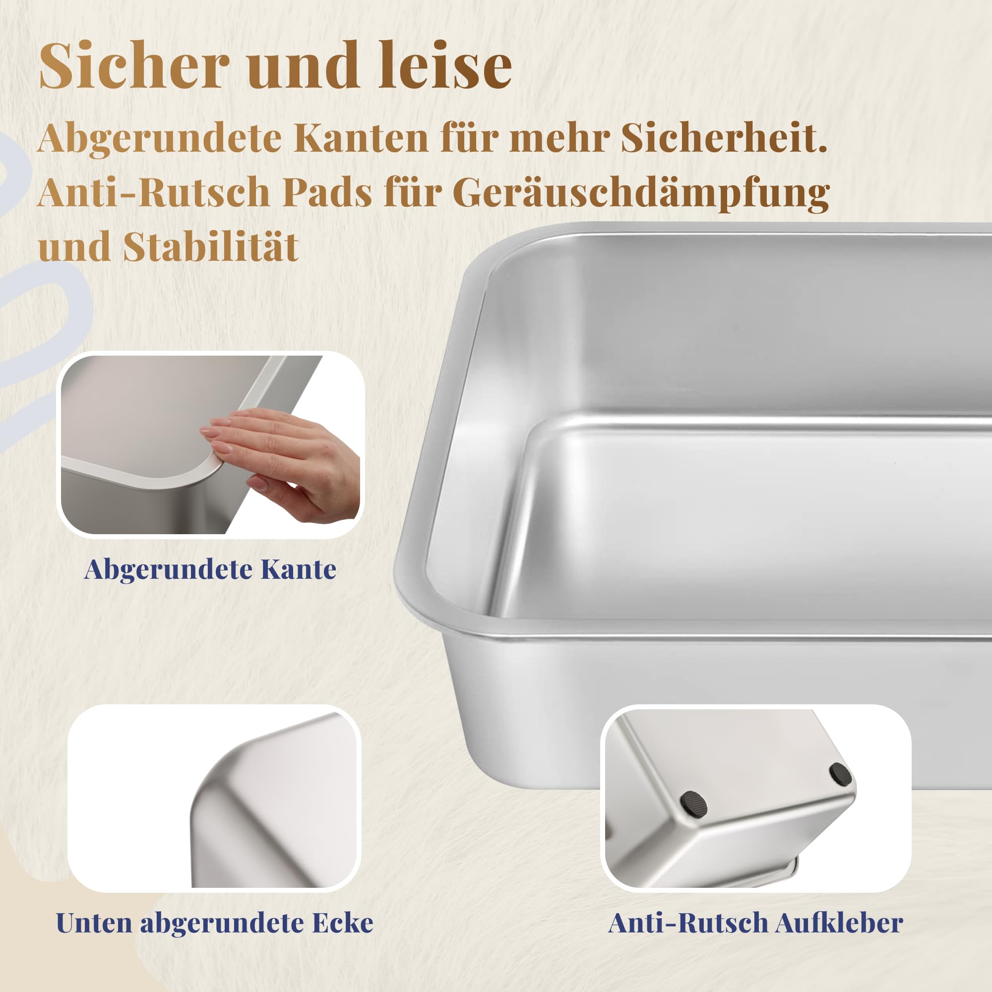 Lettiera per gatti in acciaio inox, XXL, facile da pulire, resistente agli odori, 60 x 40 x 15 cm, rivestimento antiaderente, adatta per gatti grandi e piccoli, conigli
