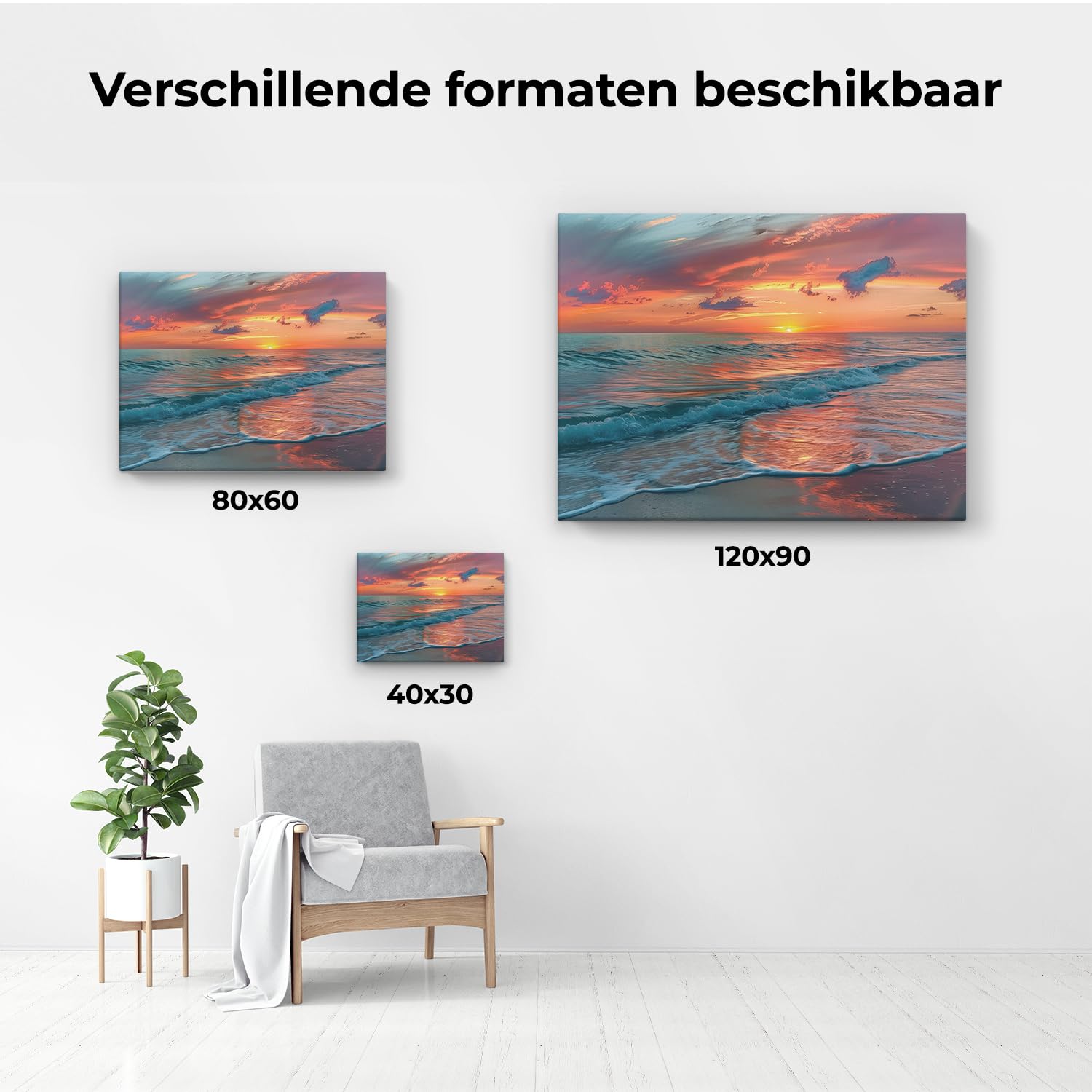 Artaza Leinwand Bilder Sonnenuntergang Meer - 80x60 cm - Wanddeko Deko Wohnzimmer - Wandbilder Strand Deko - Maritime Deko Badezimmer - Orange