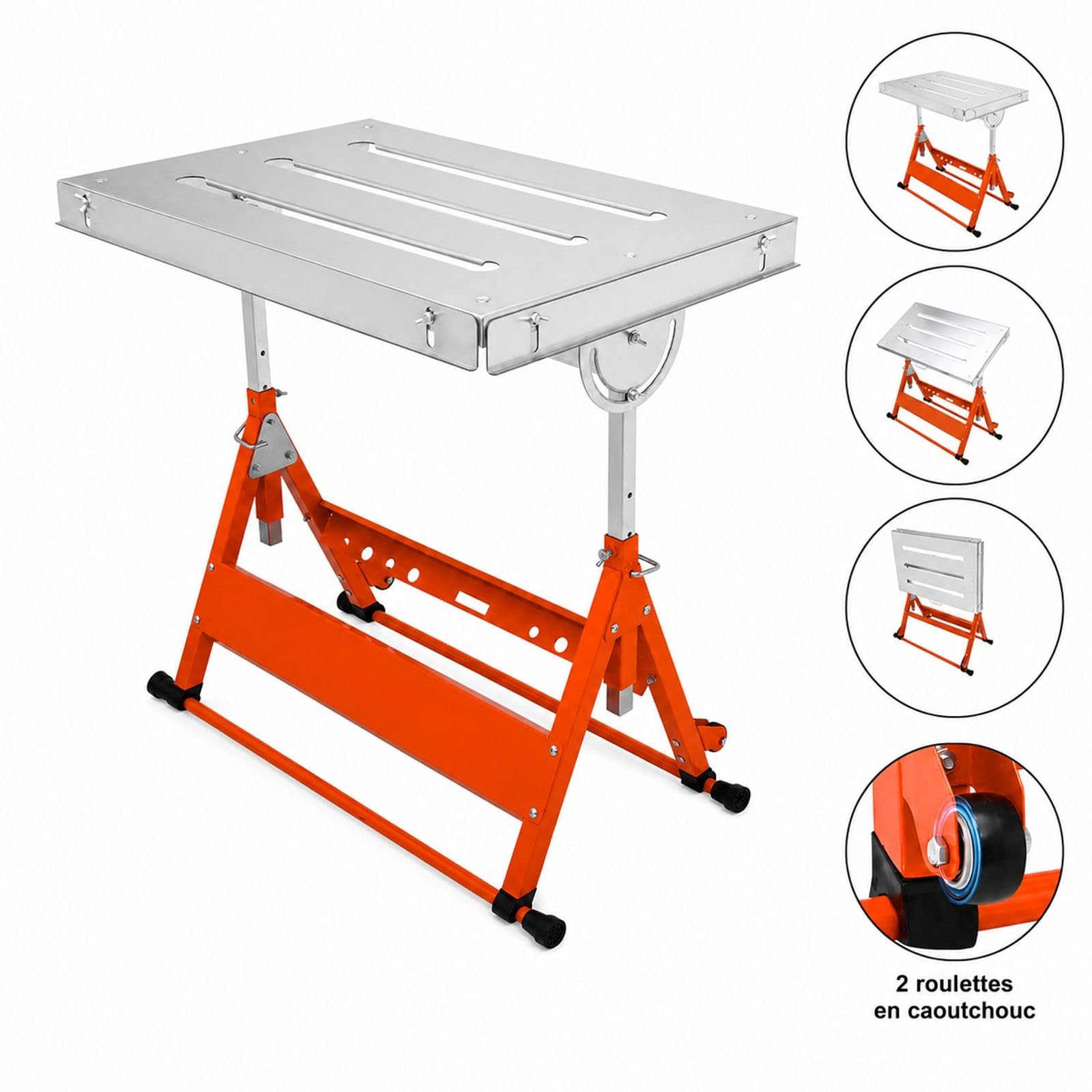 Table de soudage Pliante réglable en Acier avec roulettes, établi Mobile pour Atelier, réparation et Bricolage