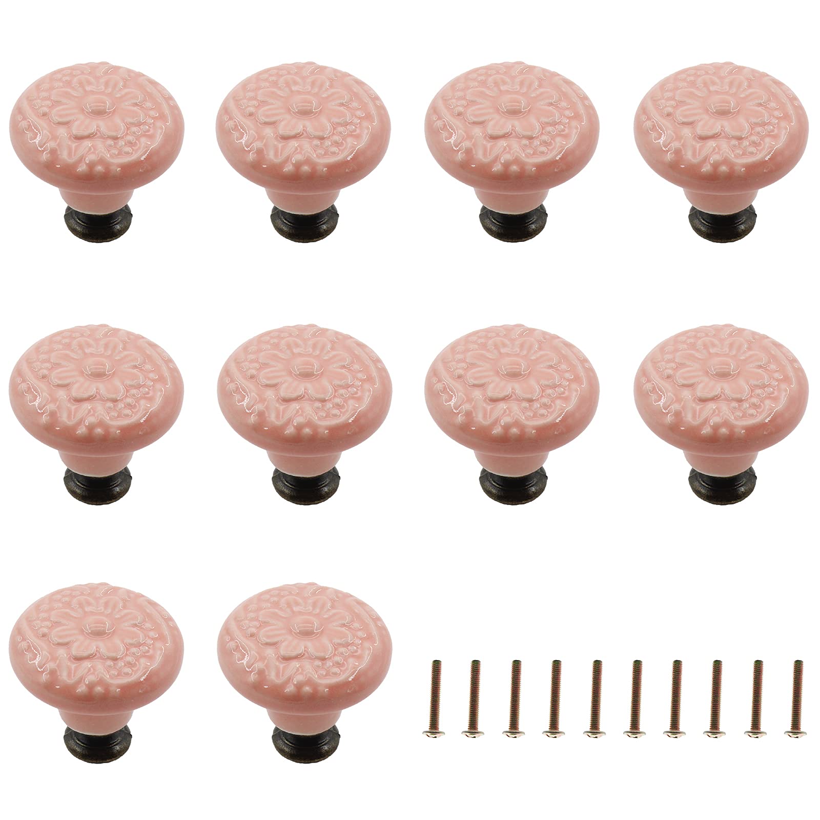 Boutons de tiroir céramique rose : lot 10 poignées armoire commode étagère
