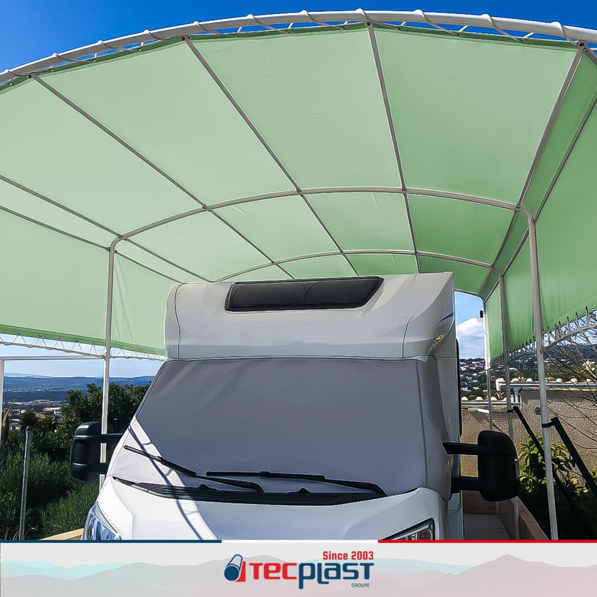 TECPLAST Bâche pour Carport 3x5 m LP506CP Vert Sauge - Garantie 5 Ans - Toile PVC étanche pour abri de Voiture
