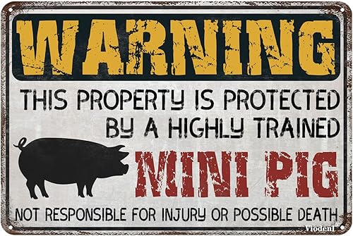 Miniatura 1 de Letrero de advertencia de metal vintage con texto en inglés This Property is Protected by a highly trainined mini-cerdo Yard StreetGarden Garage