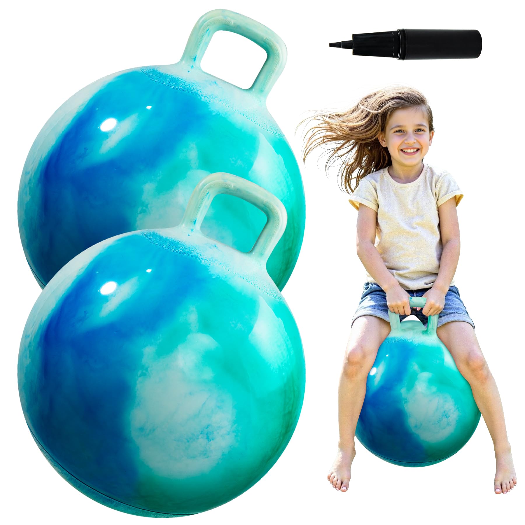U&C Planet Paquete de 2 Balones Saltadores 45 cm Pelota de Salto para Niños 3-8 Pelota de Saltar Hinchable con Bomba Apto para Uso en Interiores y Exteriores Regalo Ideal