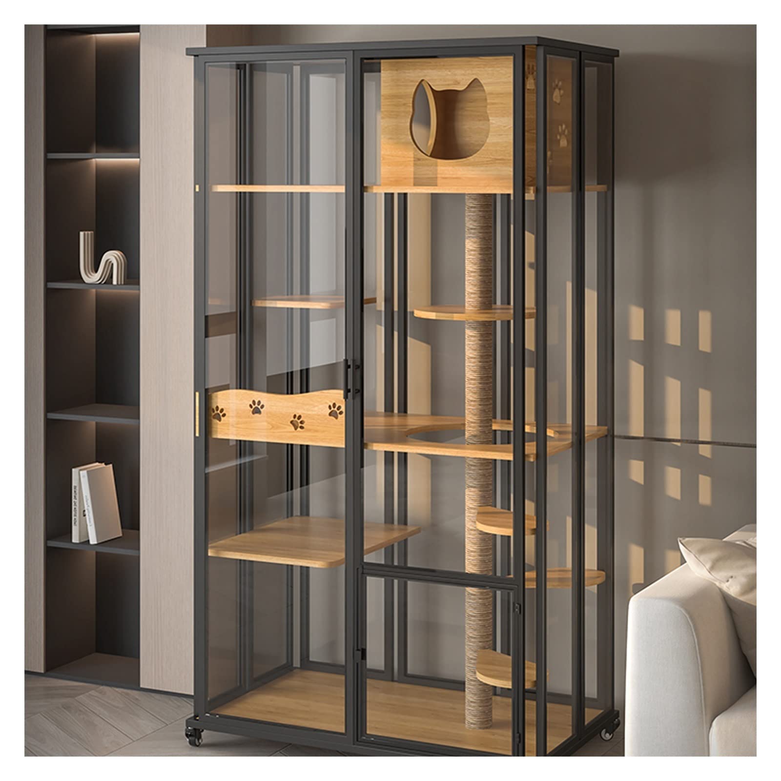villa per gatti Gabbia for gatti Villa for in vetro Gabinetto for lettiera for super grande (B) Per interni