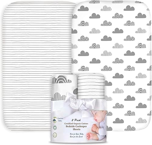 Juego de 2 sábanas ajustadas de moisés 100% algodón orgánico, perfectamente compatibles con Mika Micky, Baby Delight, Ronbei, Chicco, Cloud Baby,
