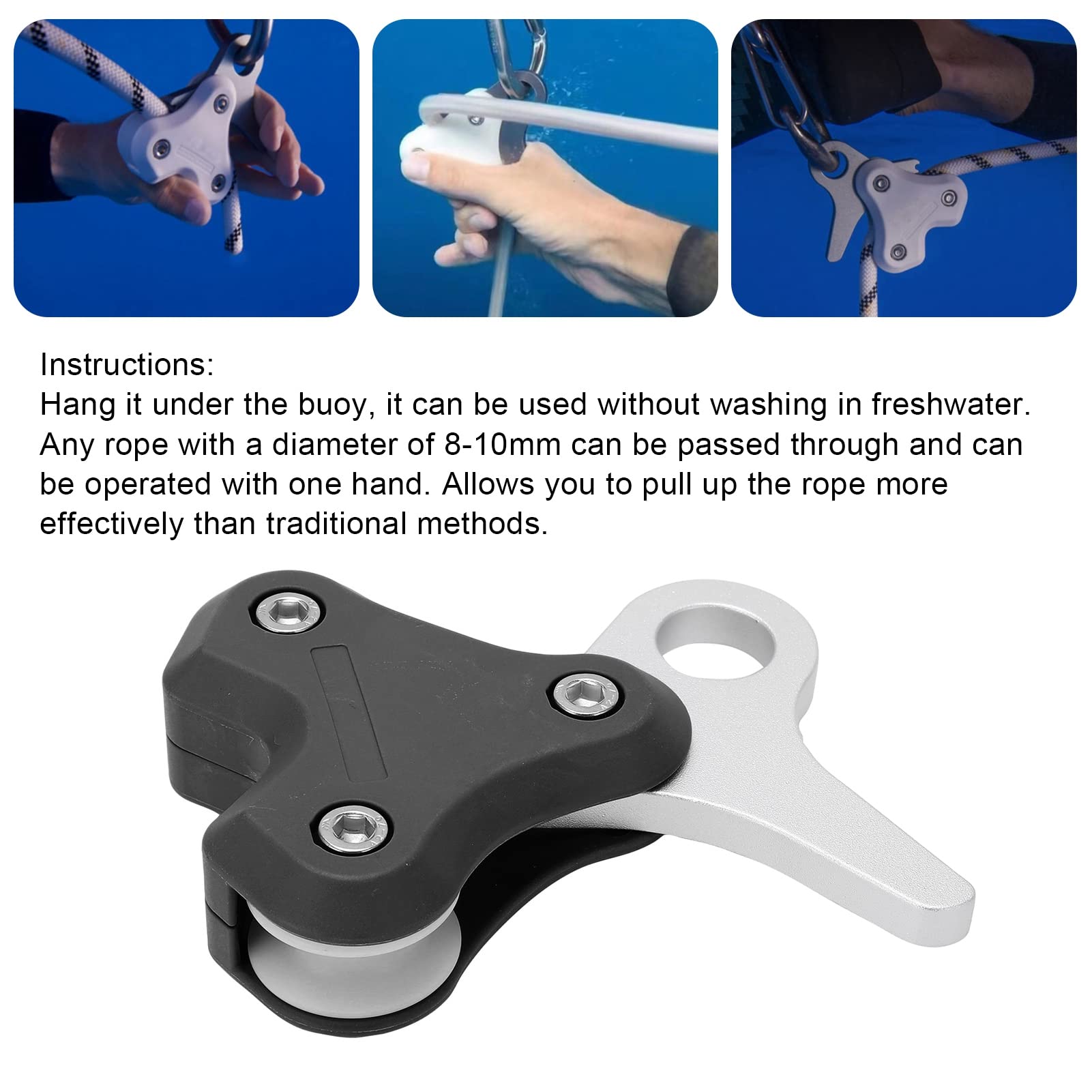 Xolsurg Aluminum Alloy Pulley Scuba Diving Buoy Metal Rope Retractor EFFICIENT Diving Accessories for Scuba Diving (Black)