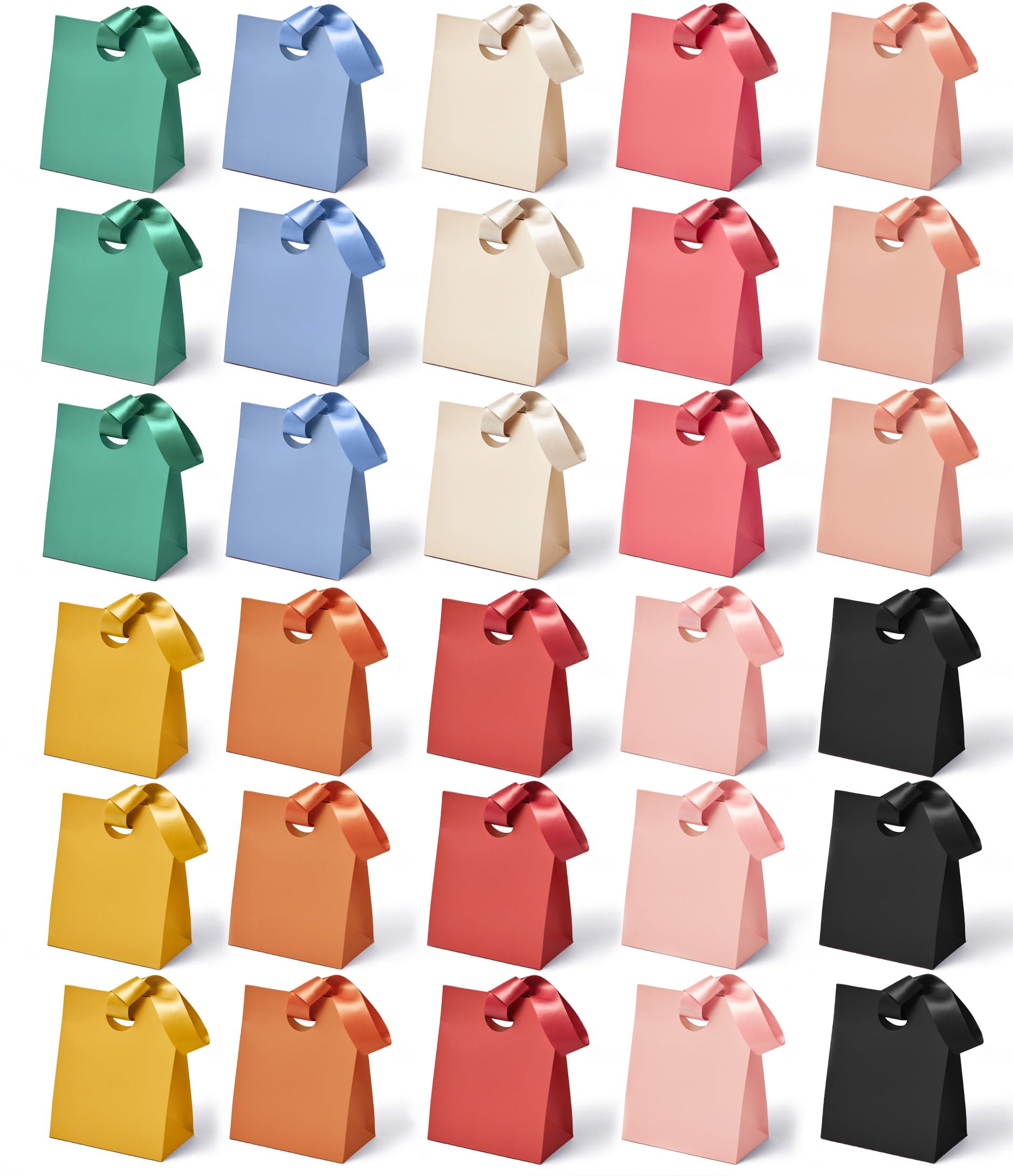 Vitalizart Small Gift Bags With Ribbon Handles, Set of 30 Paper Bags (10 Mixed Colours), Reusable For Gift Wrap Girls Kids Birthday Bridal Shower Party Favours Candy 5.91"x3.54"x7.28"
