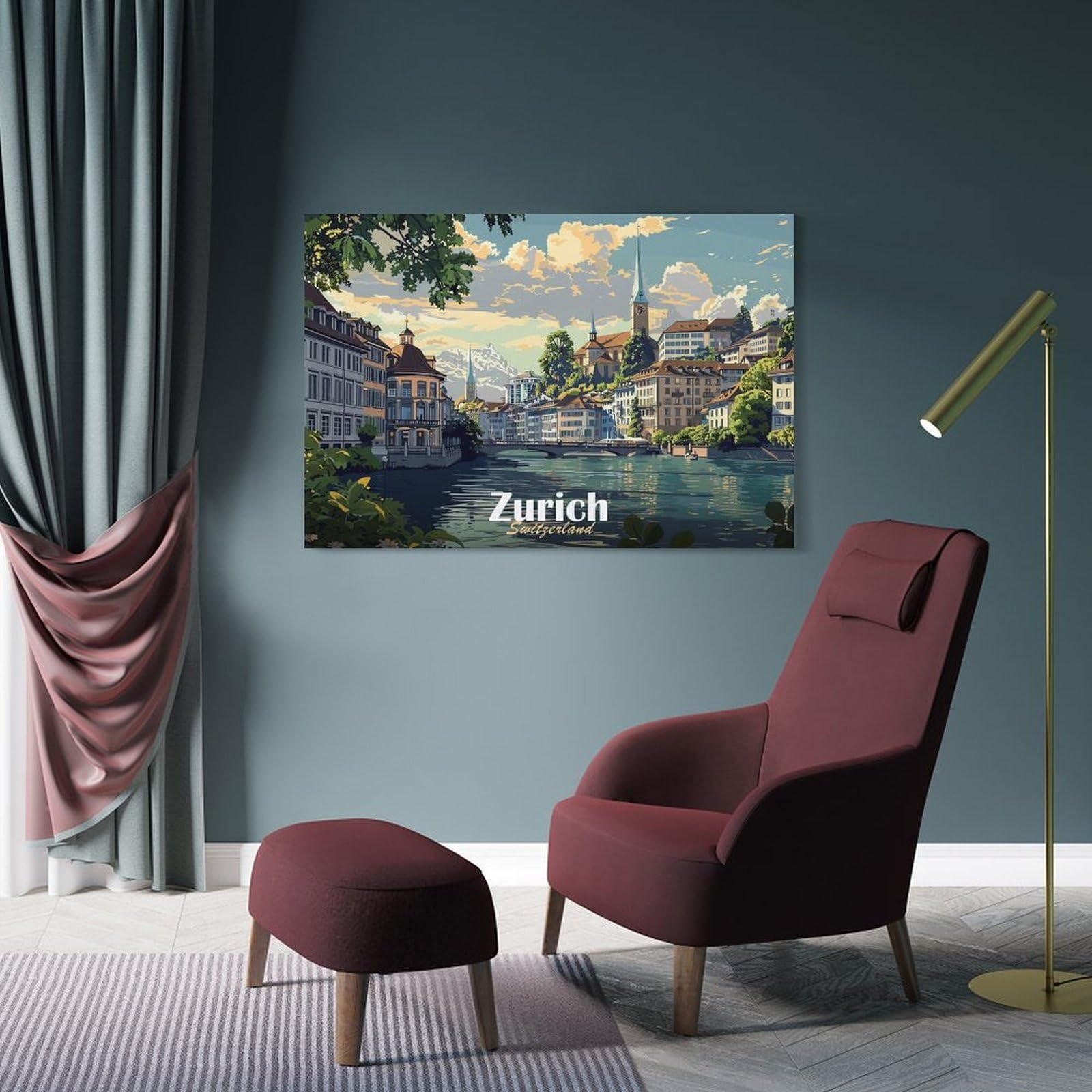 Junmoney Zurich Cityscape Decorative Wall Artwork 08x12inch(20x30cm), for Corridors, Hallways Or Apartment Entries, Home Artwork for First Impressions