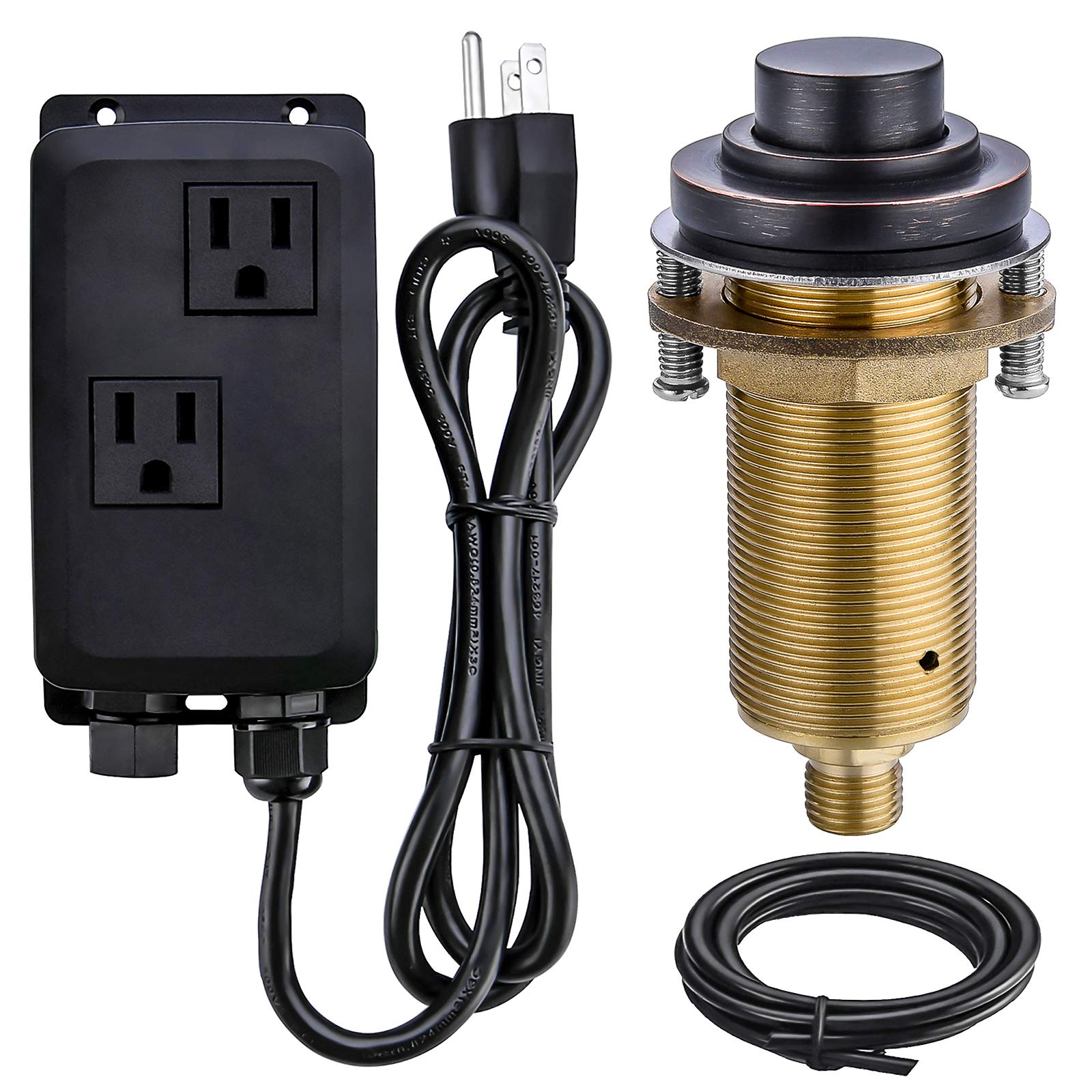 SINKINGDOMSinkTop Air Switch Kit (Full Brass) for Garbage Disposal, Dual Outlet (Oil Rubbed Bronze)