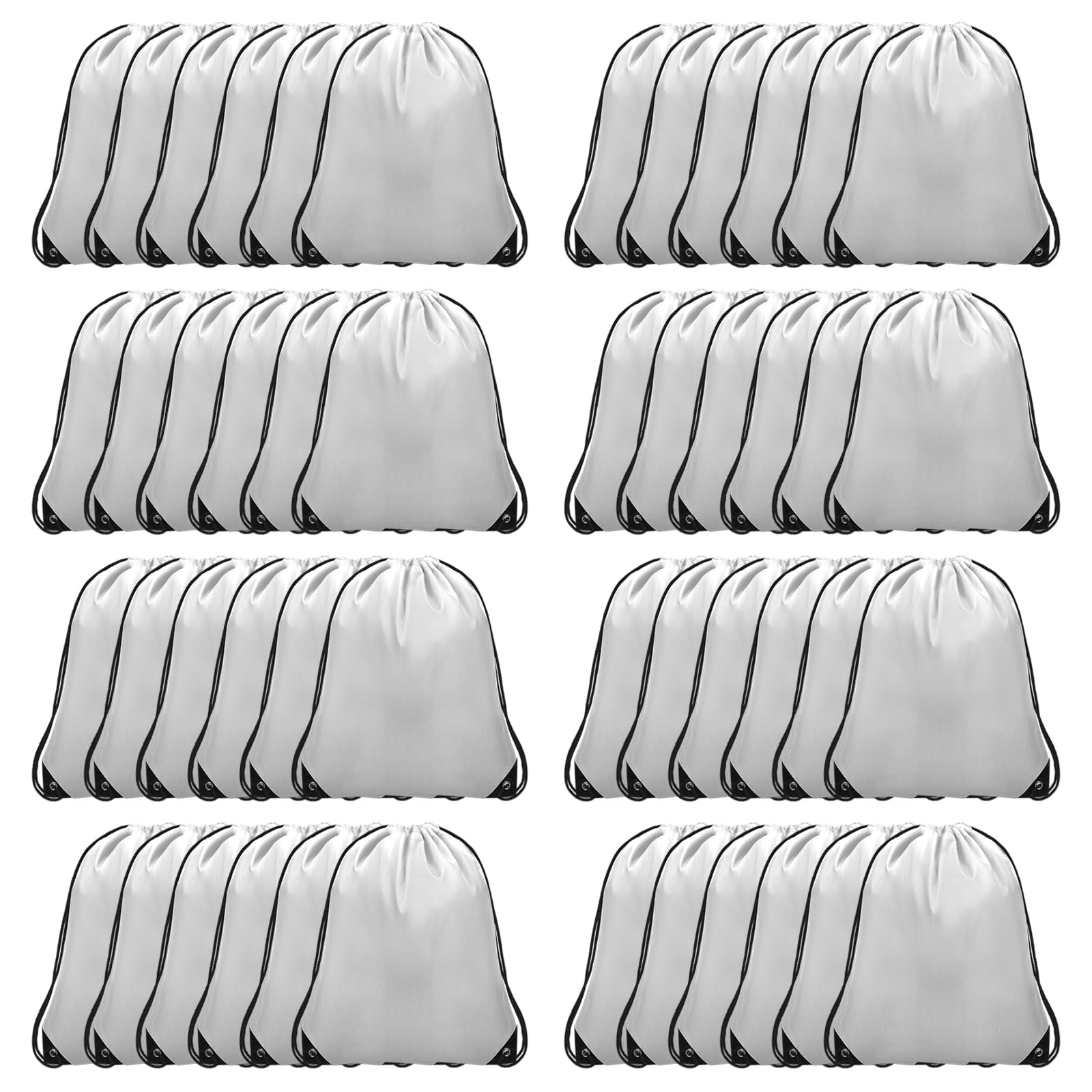 Grneric 48Pcs Drawstring Backpack Bulk Cinch Bag, Polyester Drawstring Bags for Gym Yoga Beach Camping Party(White)