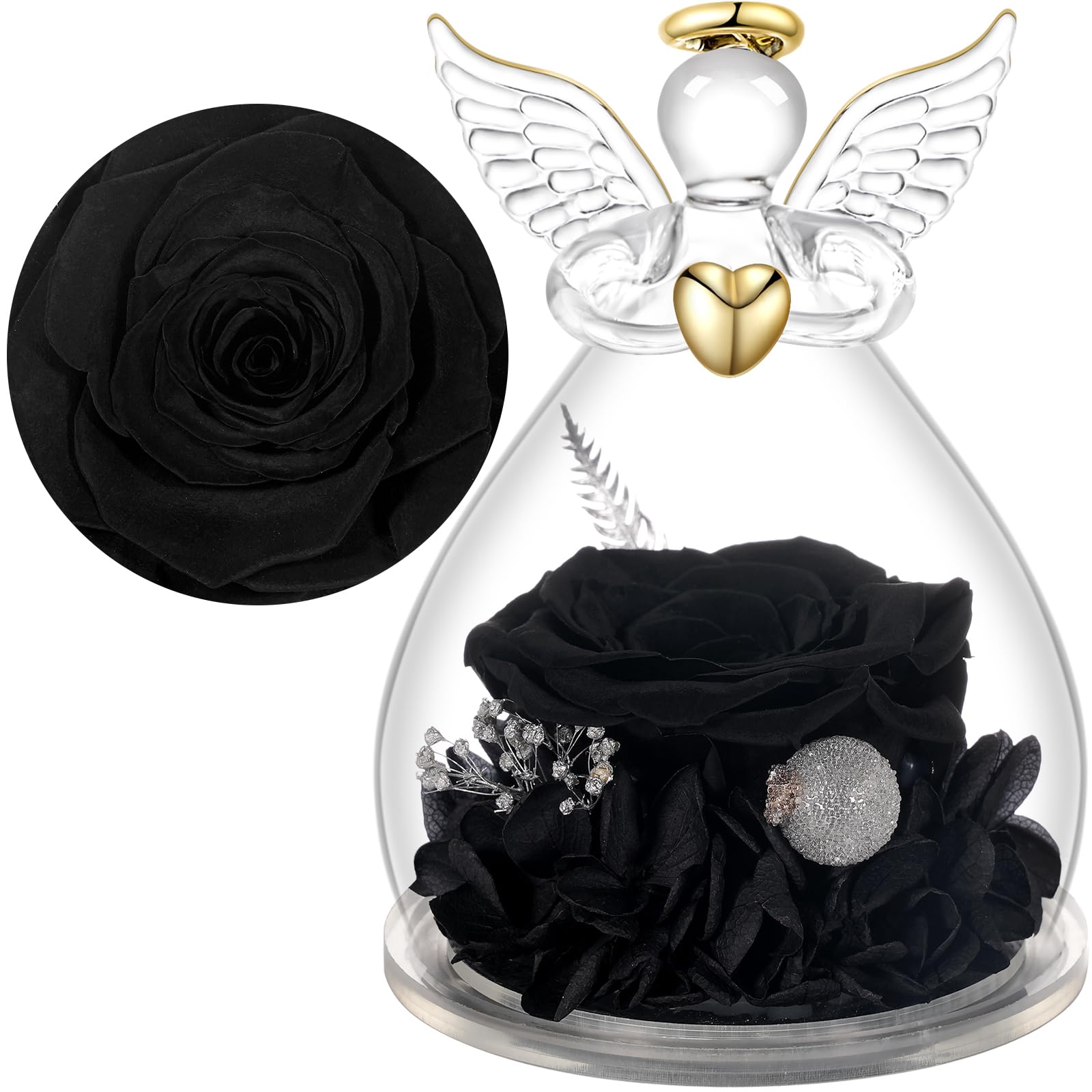Yamonic Preserved Real Rose in Glass Angel Gift for Women,Eternal Rose
