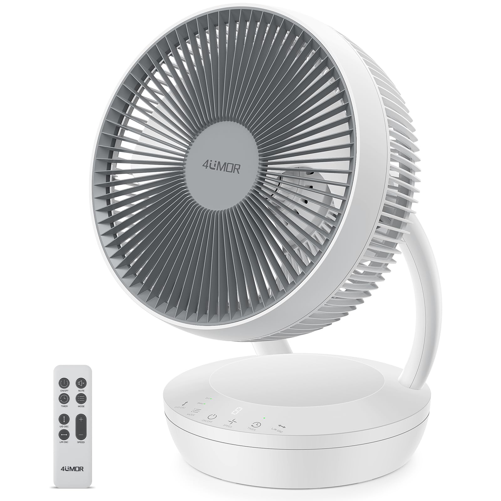 4UMOR Desk Fan Electric Cooling Fan Oscillating Air Circulator 20dB Quiet Fan for Bedrooms, Energy Efficient, Powerful Turbo Wind, Remote Control, 8 Speeds, ECO Mode, Sleep Mode, 8H Timer