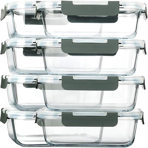 [8-Pack,30 oz]Glass Meal Prep Containers,Glass Food Storage Containers,Airtight lunch Containers