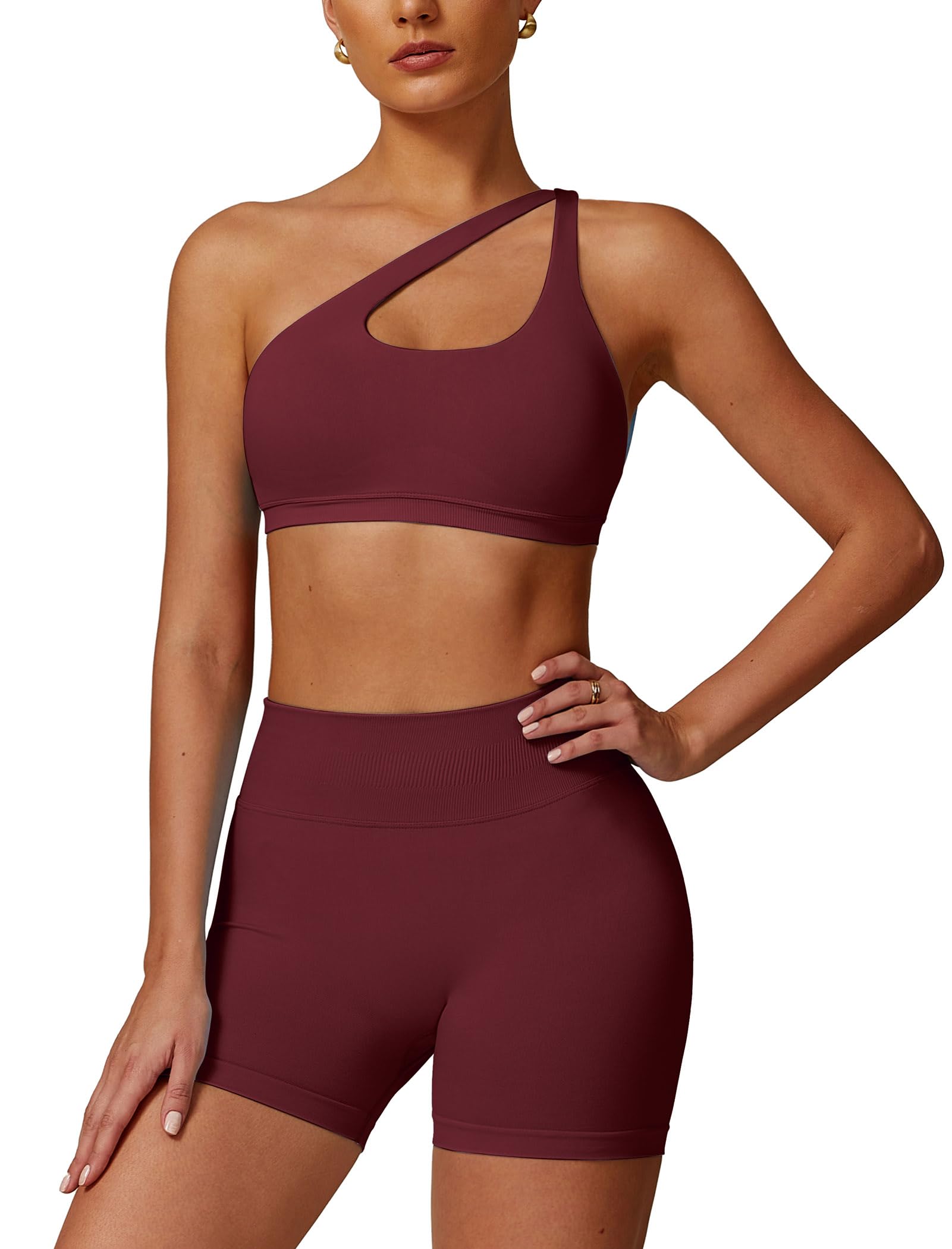 ABOCIW Workout Sets for Women Crossover High Waist Biker Shorts One Shoulder Sports Bra 2 Piece Gym Yoga Outfits