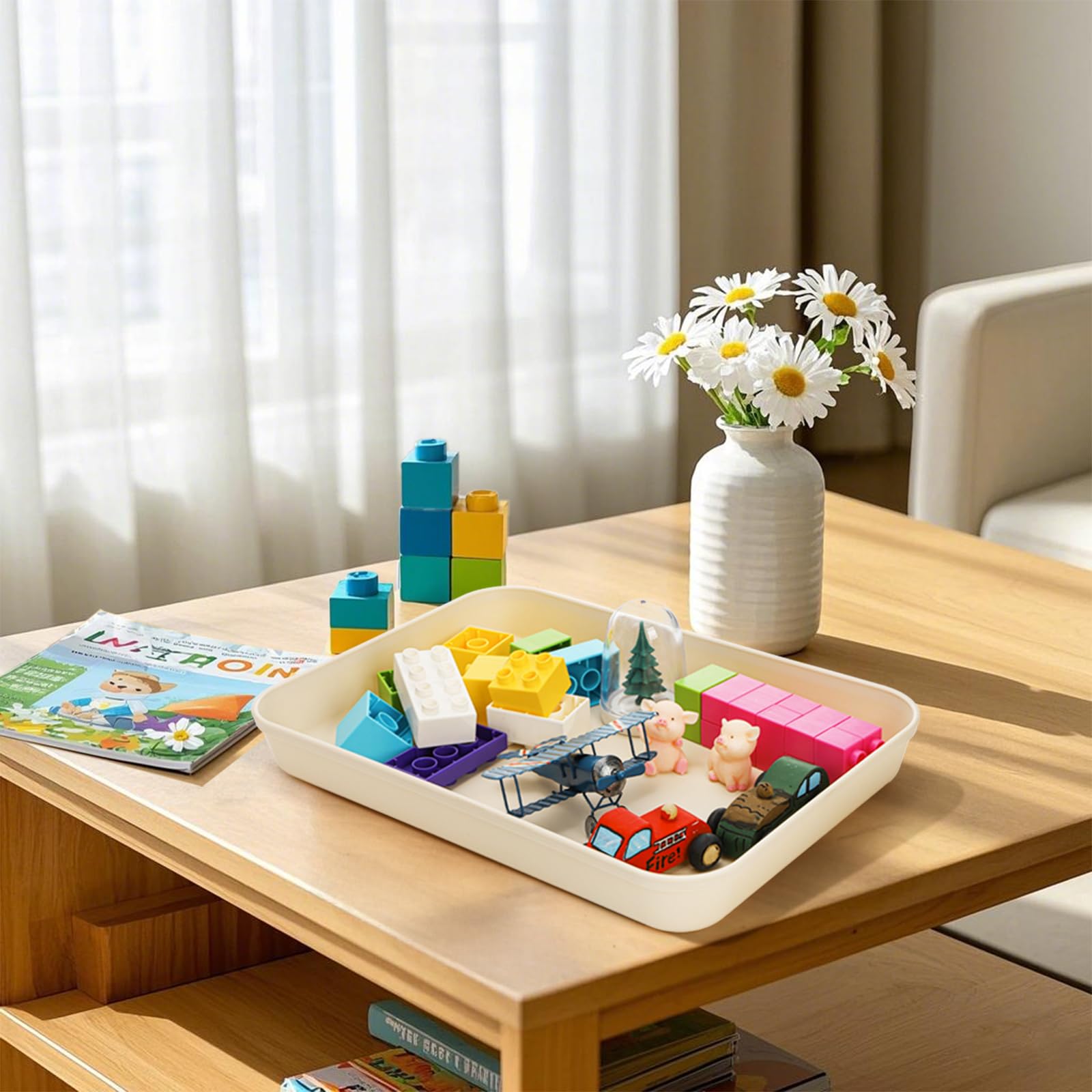 Lyellfe 15 Pack Plastic Art Trays, Deep Activity Sand Serving Trays, Stackable Spill-Proof Cafeteria Platter Crafts Organizer for DIY Projects, Painting, Beads, Jewelry - Image 7