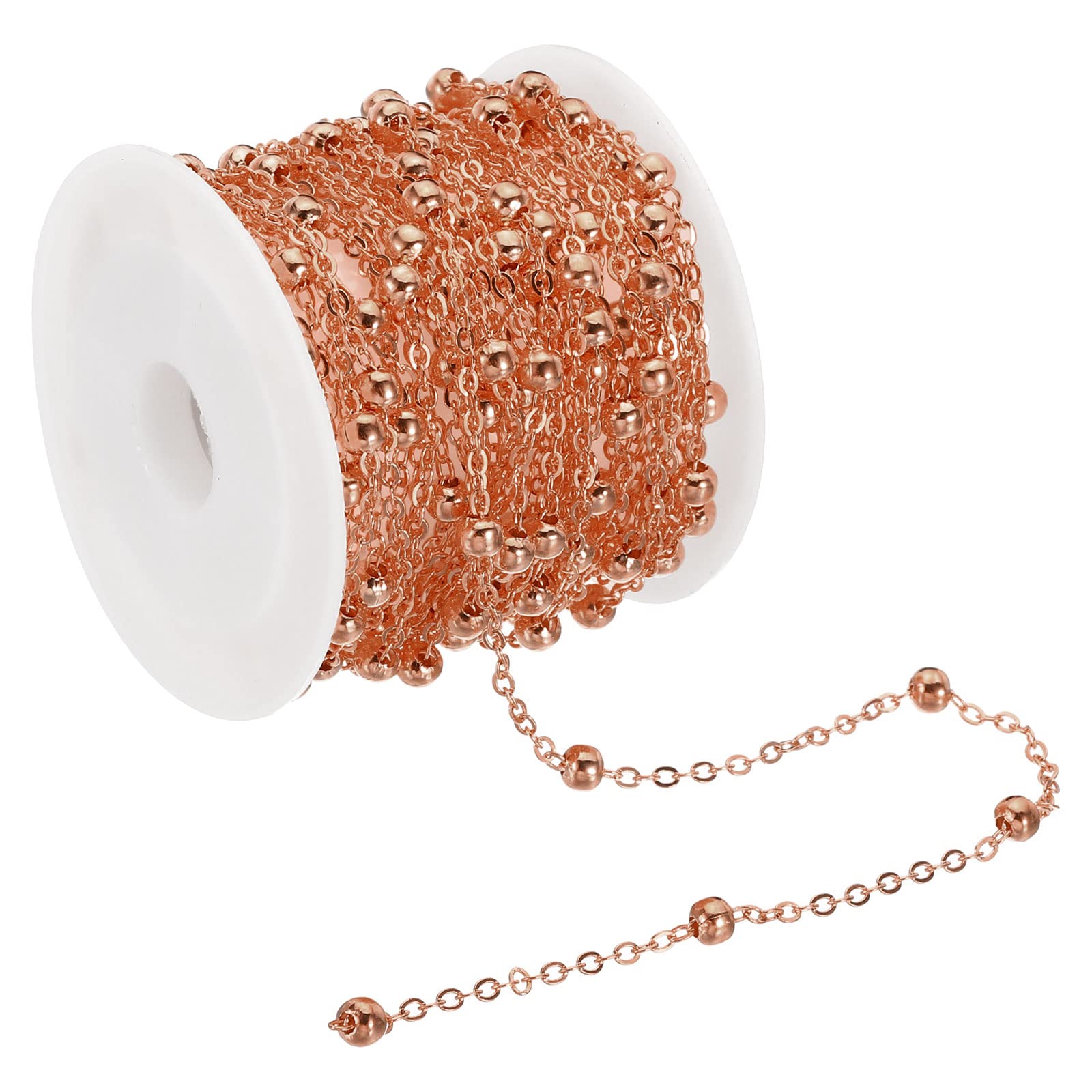 PATIKIL 5m/16 Feet Beading Chain with Spool, Brass Chain Link for Jewelry Making DIY Necklace Bracelet Accessories, Rose Gold