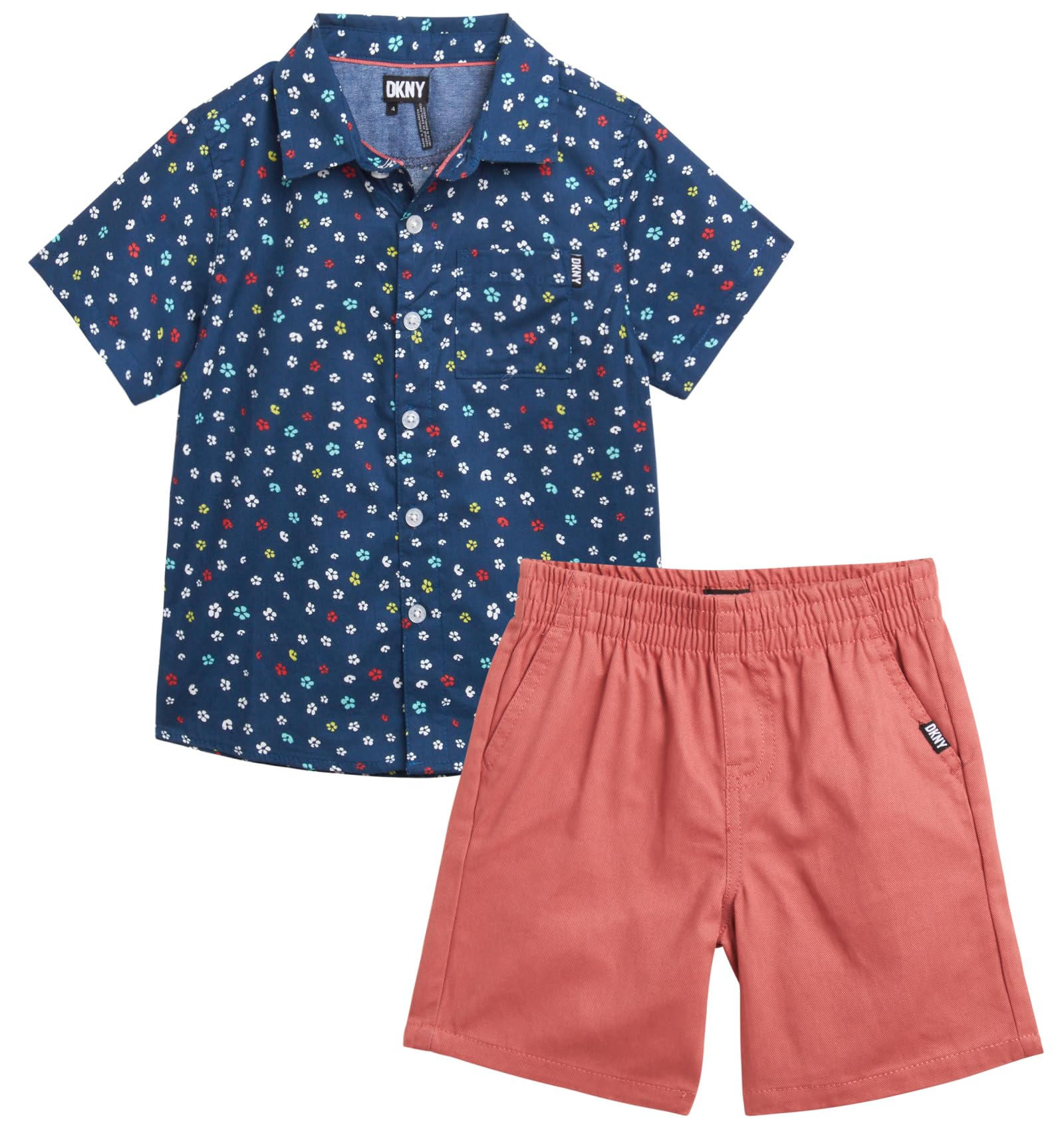 DKNY Toddler Boys 2 Piece Button Down Shirt and Cargo Shorts Set