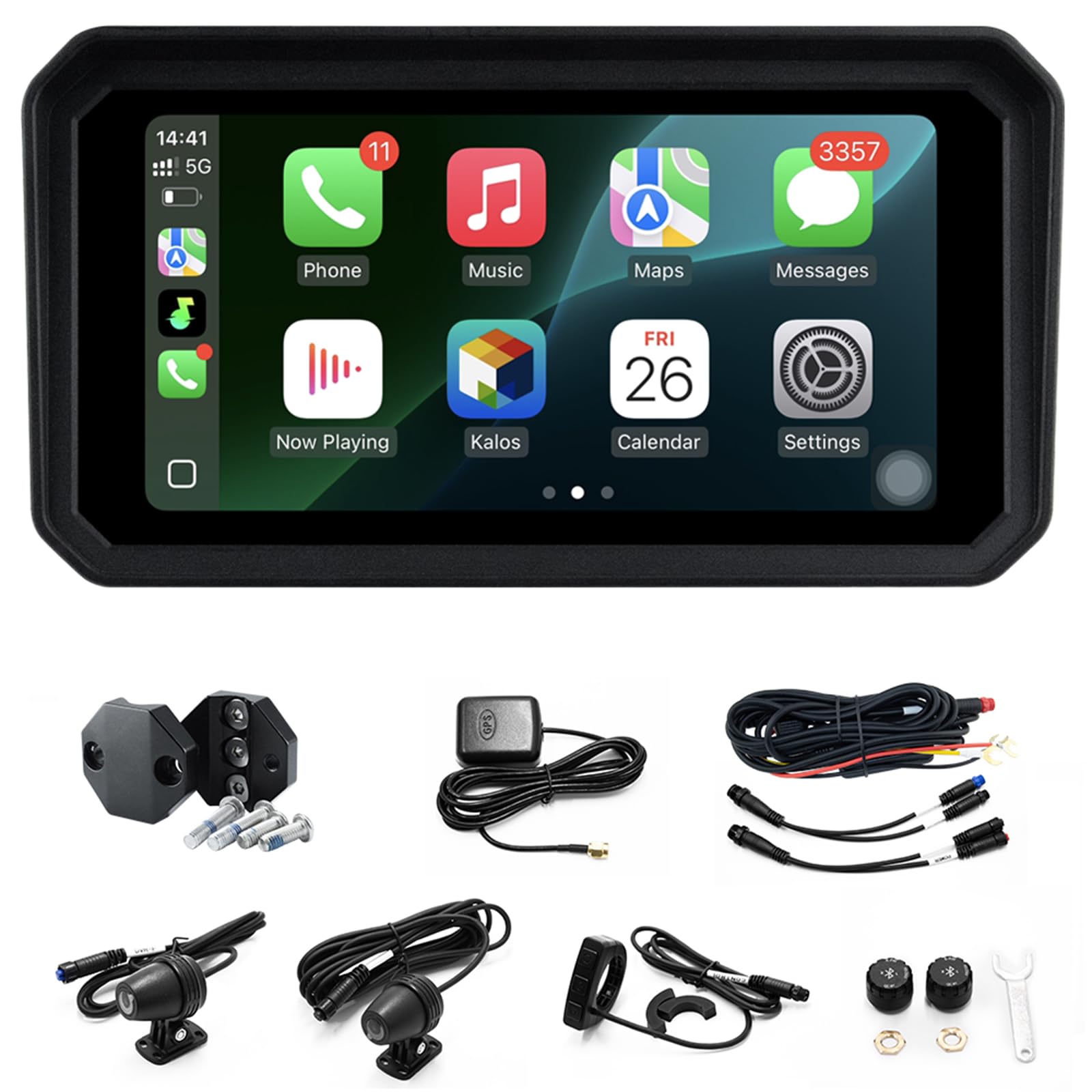 6" Android Moto CarPlay Display, 4G SIM App, Doppia 1080P Dash Cam | TPMS, Navigatore GPS Impermeabile IP67, Download App 4G, Supporto Magnetico, TPMS Pressione Pneumatici & Telecomando Manubrio