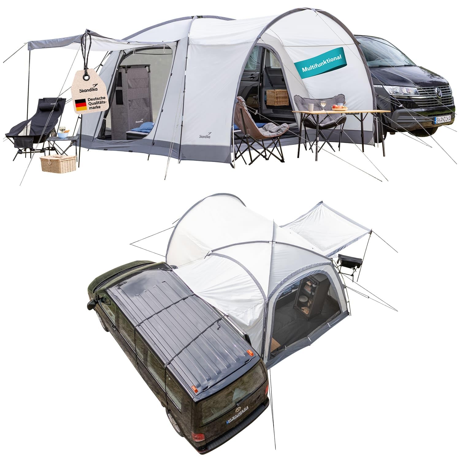 Skandika Kuppelzelt Pitea 4 Flex Protect Bundle mit Van-Schleuse | Campingzelt für 4 Personen, mit Schleuse für Van, eingenähter Zeltboden, Wassersäule 5000 mm, UPF 50+ | Zelt, Camping, Outdoor