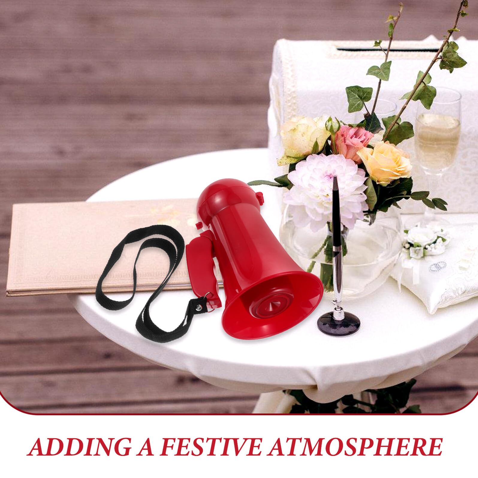 Veemoon Mégaphone Rouge en Plastique sans Pile, Cornet Acoustique Léger pour Garçons D'honneur, Accessoire de Fête pour Mariage, Haut-parleur Portable pour Accueil et Animation Festive