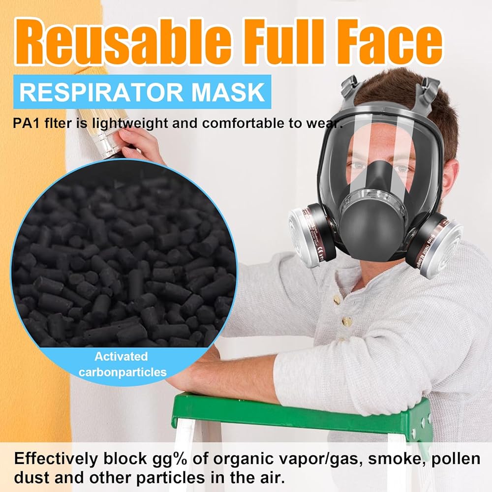 ZXICH Full Face Respirator Gas Mask with Filters, Reusable