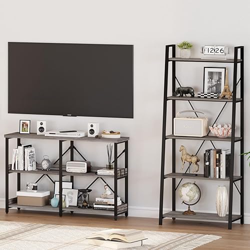 Miniatura 6 de BON AUGURE Mesa consola industrial para sofá detrás del sofá, mesa de entrada de metal de madera con estantes, mesas estrechas de 3 niveles para