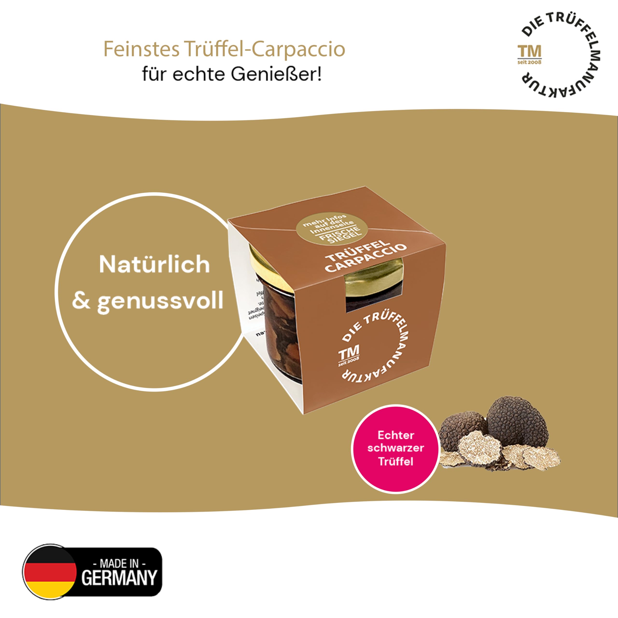 Die Trüffelmanufaktur - Feinkost Trüffel Carpaccio in feinen Scheiben und eigenem Sud, schwarzer echter Sommertrüffel, Trüffelscheiben im 30 g Glas perfekt als Beilage und zur Dekoration