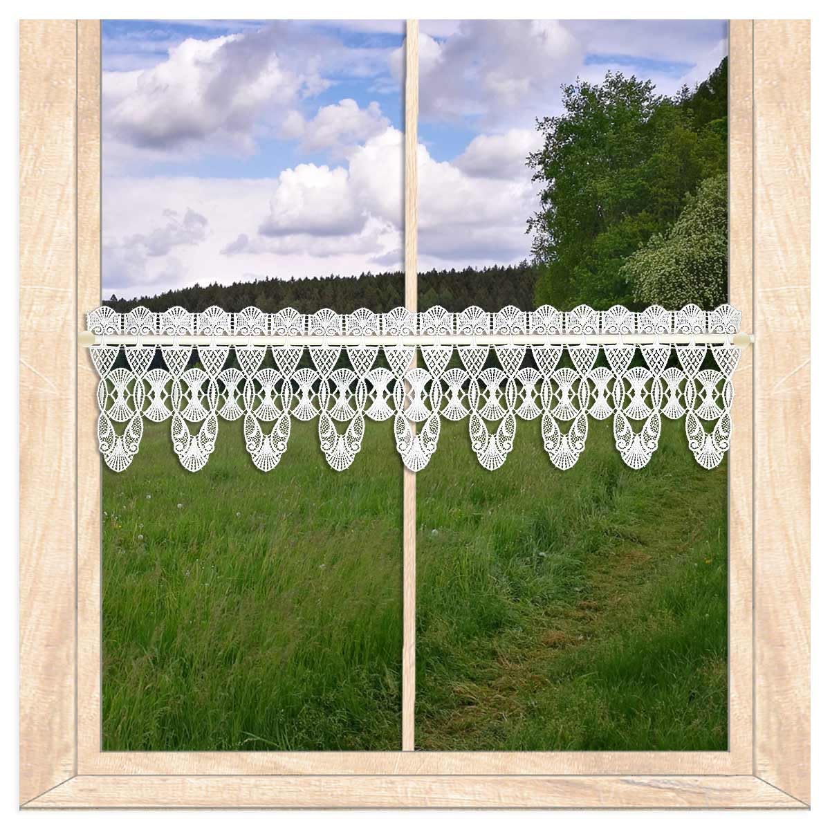 Weiße Kurzgardine Ally | Moderne Spitzengardine HxB 15x176cm