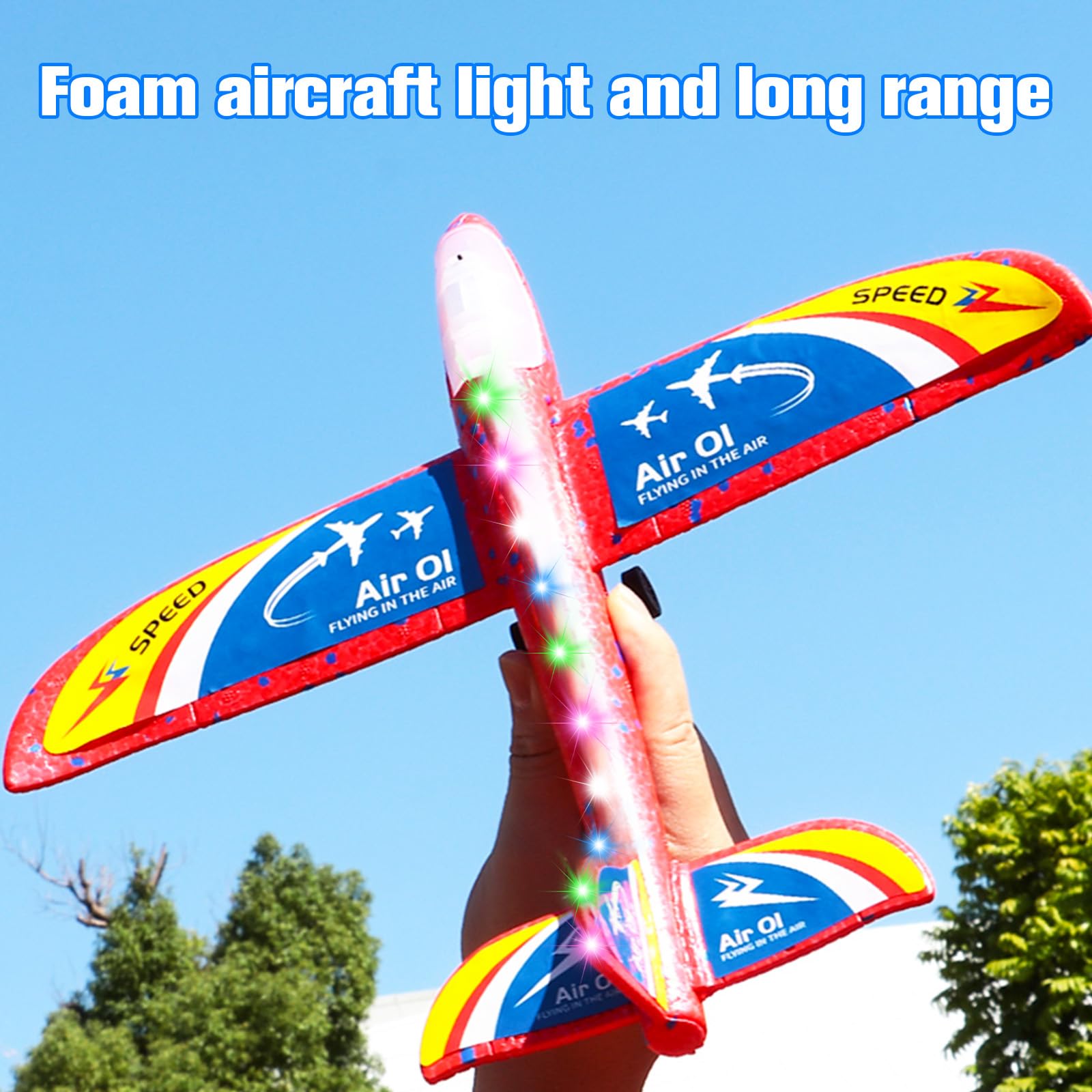 TEGOVE Avion Planeur en Polystyrène avec Pistolet Catapulte LED - 3 Avions Jouets Volants pour Enfants 3-10 Ans, Jeux de Lancer Extérieur Cadeau Anniversaire Garçon Fille - 3