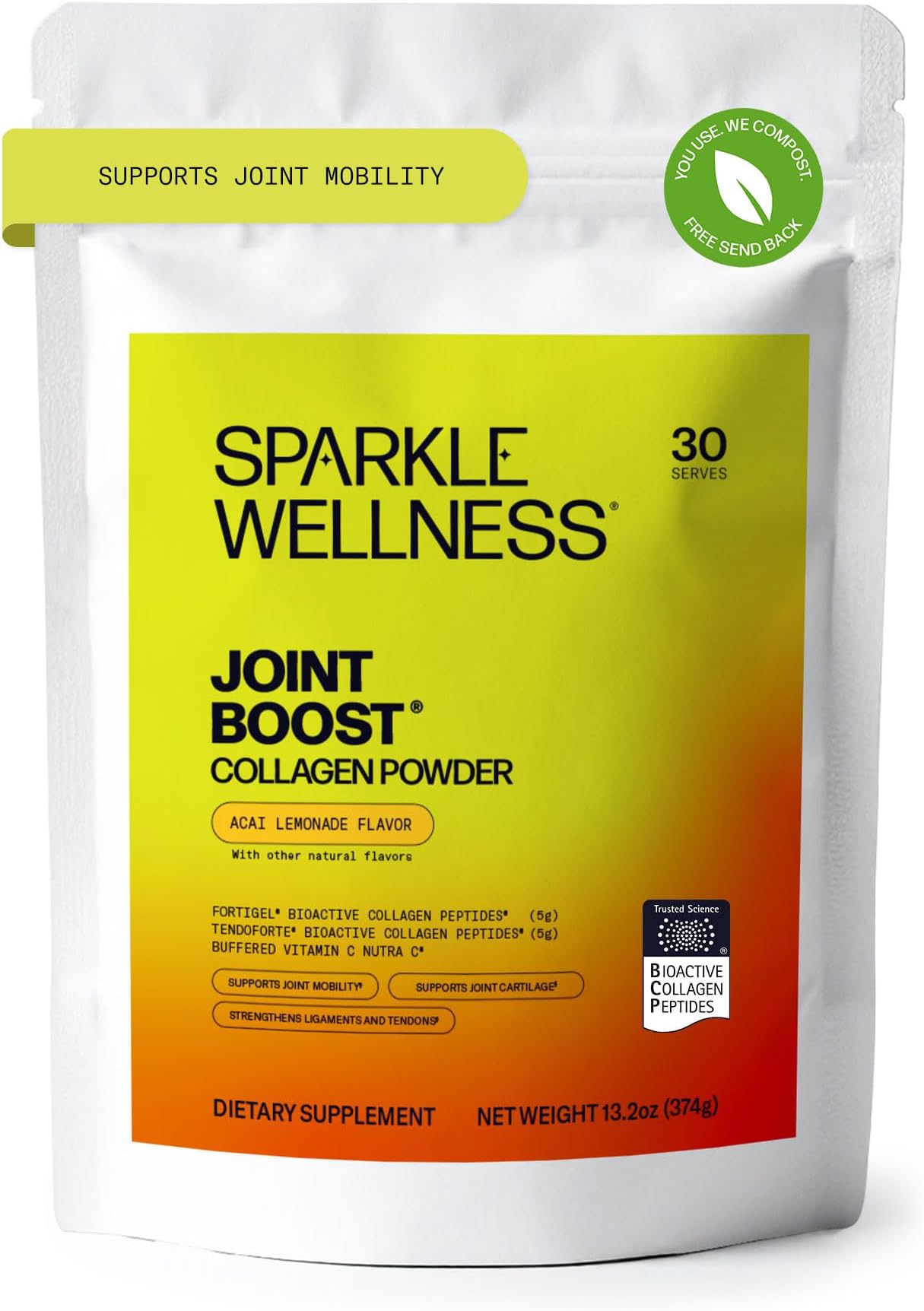 - Sparkle Wellness FORTIGEL & TENDOFORTE Collagen Peptides | Collagen with Calcium Ascorbate Vitamin C to Support Joint Mobility, Tendon & Ligament Health | Joint Boost (Acai Lemonade) [30-Serves]