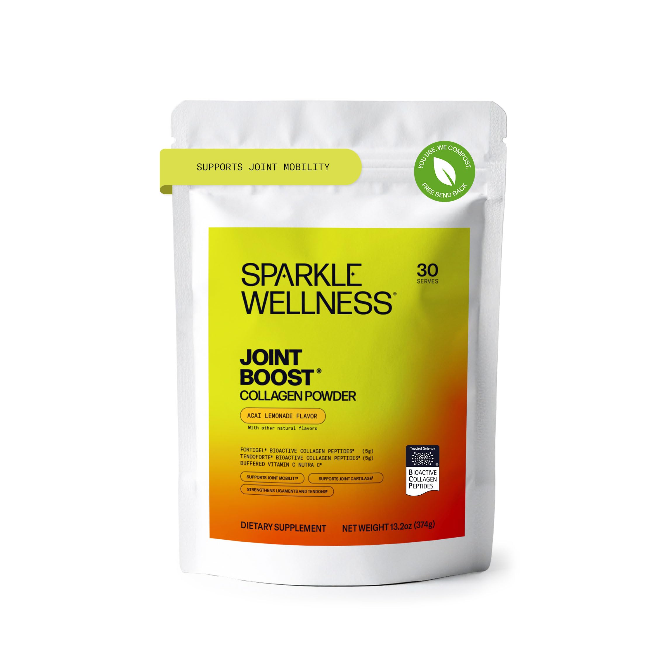 Sparkle Wellness FORTIGEL & TENDOFORTE Collagen Peptides | Collagen with Calcium Ascorbate Vitamin C to Support Joint Mobility, Tendon & Ligament Health | Joint Boost (Acai Lemonade) [30-Serves]