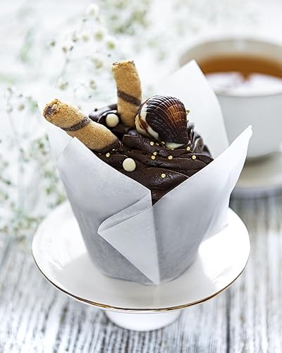 Miniatura 3 de BLUE TOP Juego de 100 forros para cupcakes de tulipanes 2 en 1 y 50 piezas de decoración de pastel de corazón, tazas de magdalenas, tazas para