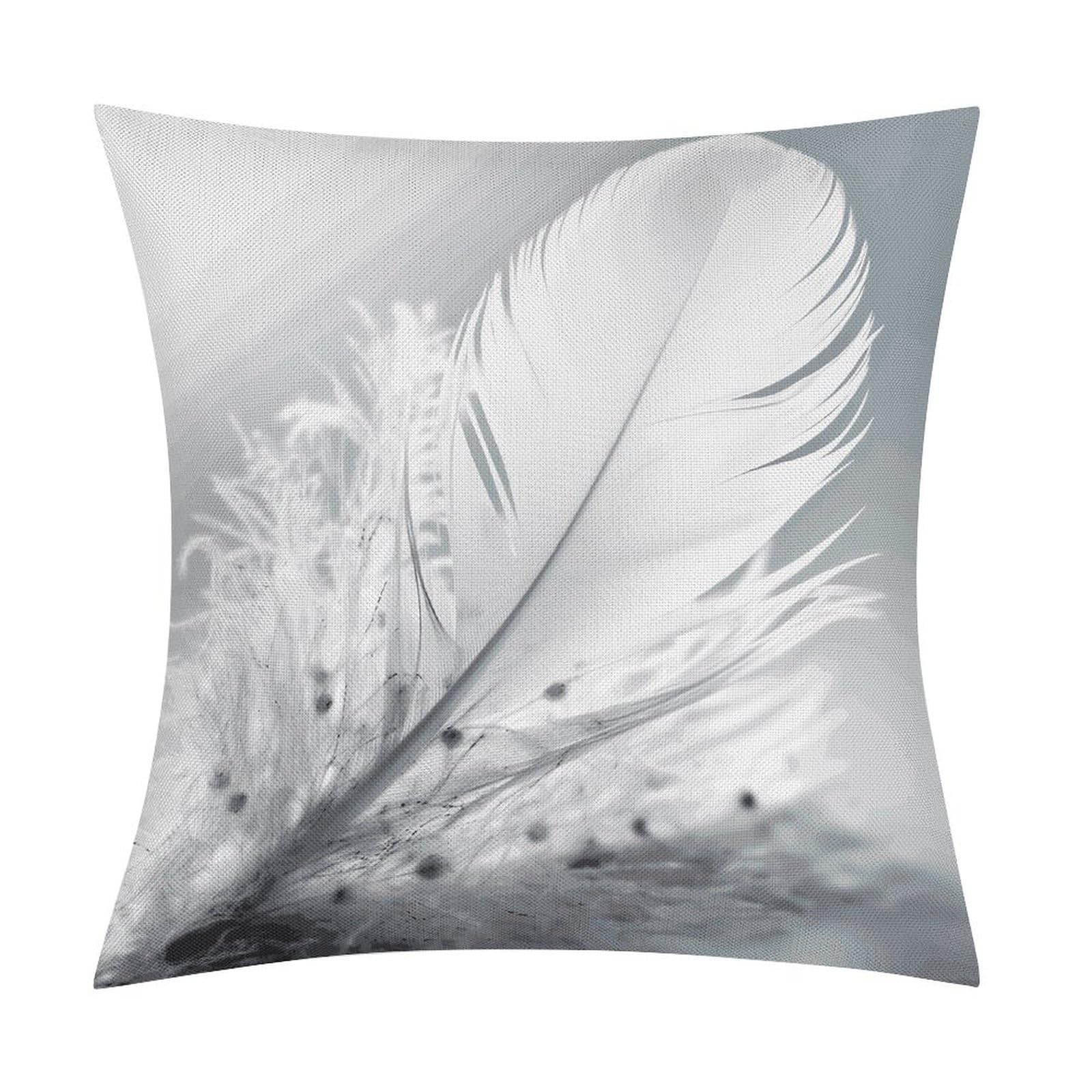 Fodpand Style Fluttering White Feathers Pillow Covers 18X18 Inch, Pillow Cases Boho Farmhouse, Throw Pillow Covers For Couch Sofa Bed Spring Home Decor