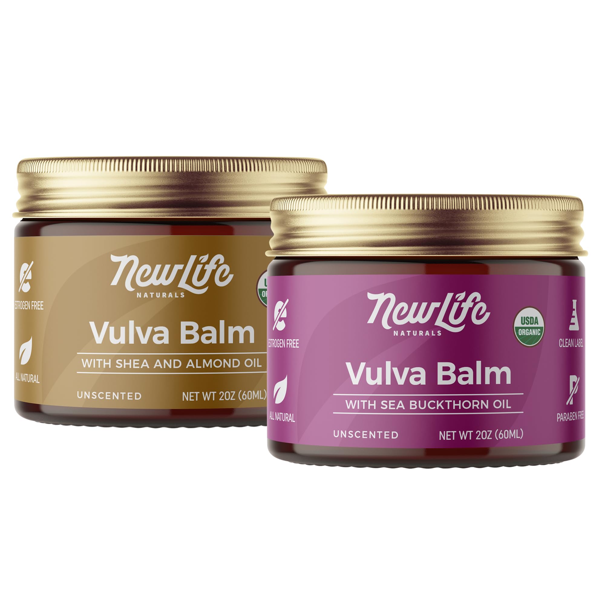 NewLife Naturals Organic Vulva Cream Bundle - Menopause Support, Vulva Moisturizer & Dryness Support | Certified USDA Organic - 2 Oz Each