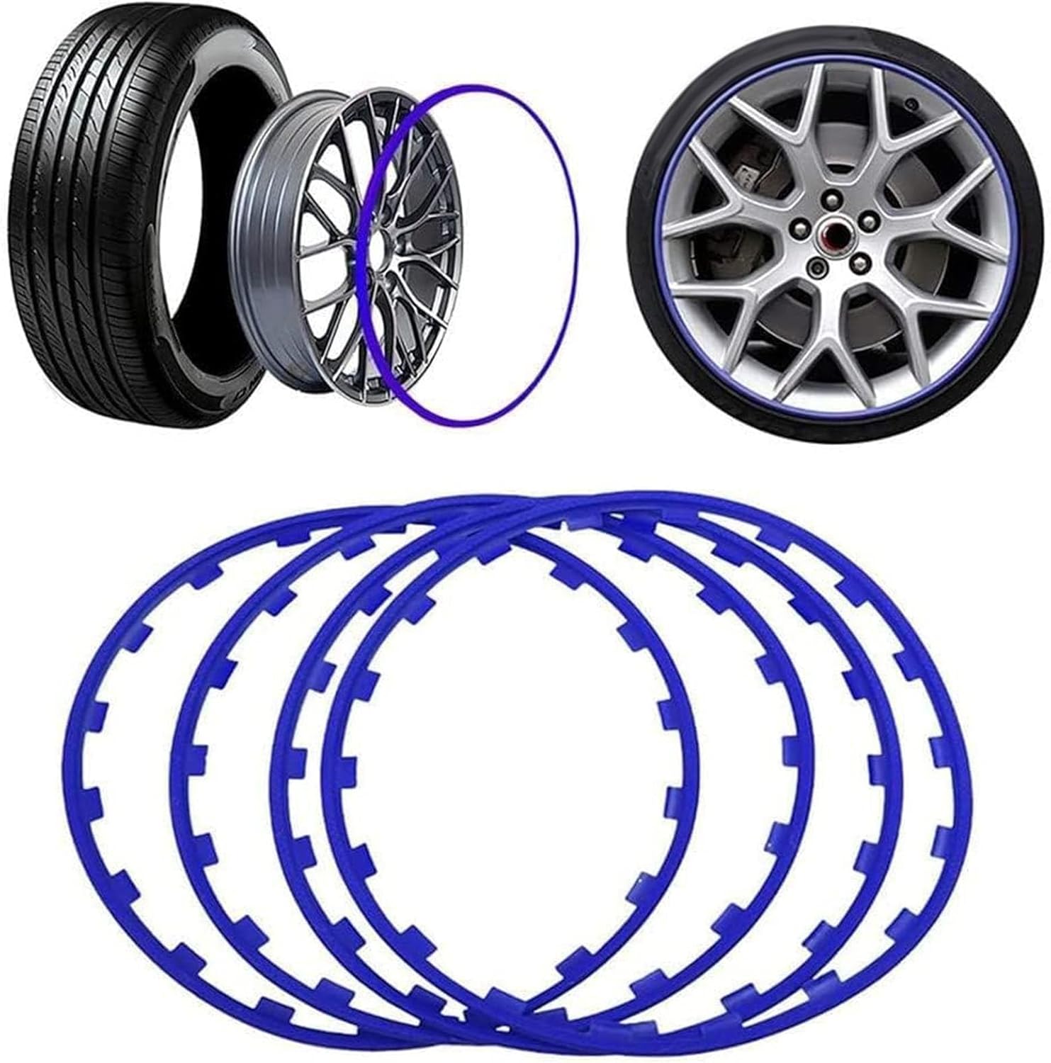 4-Pack Blue Wheel Rim Protectors for 16-20 Inch Alloy Wheels, Durable Edge Rings for All Car Models, 18 Inch Size, Stylish Tire Protection and Rim Guard Enhancements
