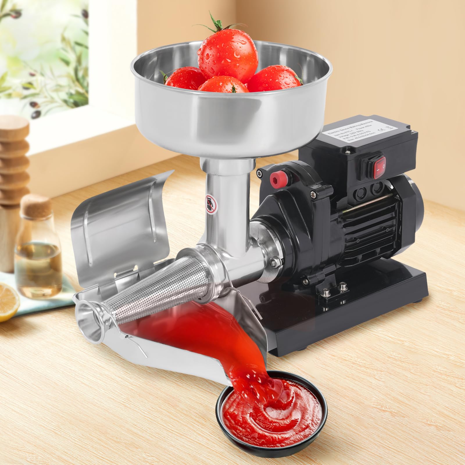 Elektrische Tomatenpresse 450W Edelstahl, Passiermaschine Für Tomatensauce, Erdbeersauce, Blaubeersauce, Leistungsstarke Tomatenpresse, Schwarz Silber