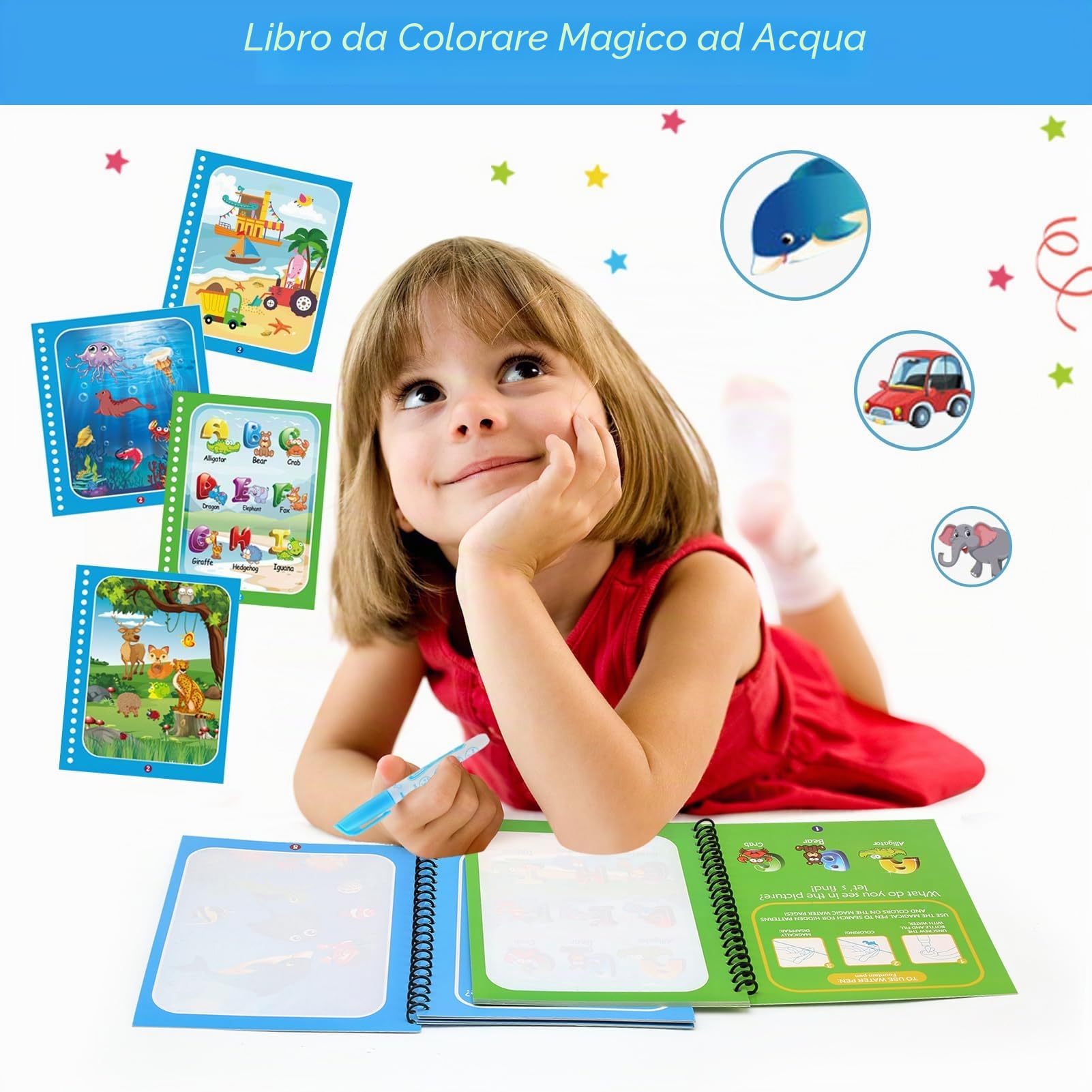 JoyPlus 4 Pezzi Libro di Pittura ad Acqua con 4 Penna Acqua, Libri da Colorare per Bambini, Riutilizzabili Libro Magico ad Acqua da Colorare, Pittura Giocattolo Regalo per Ragazzi Ragazze Bambini
