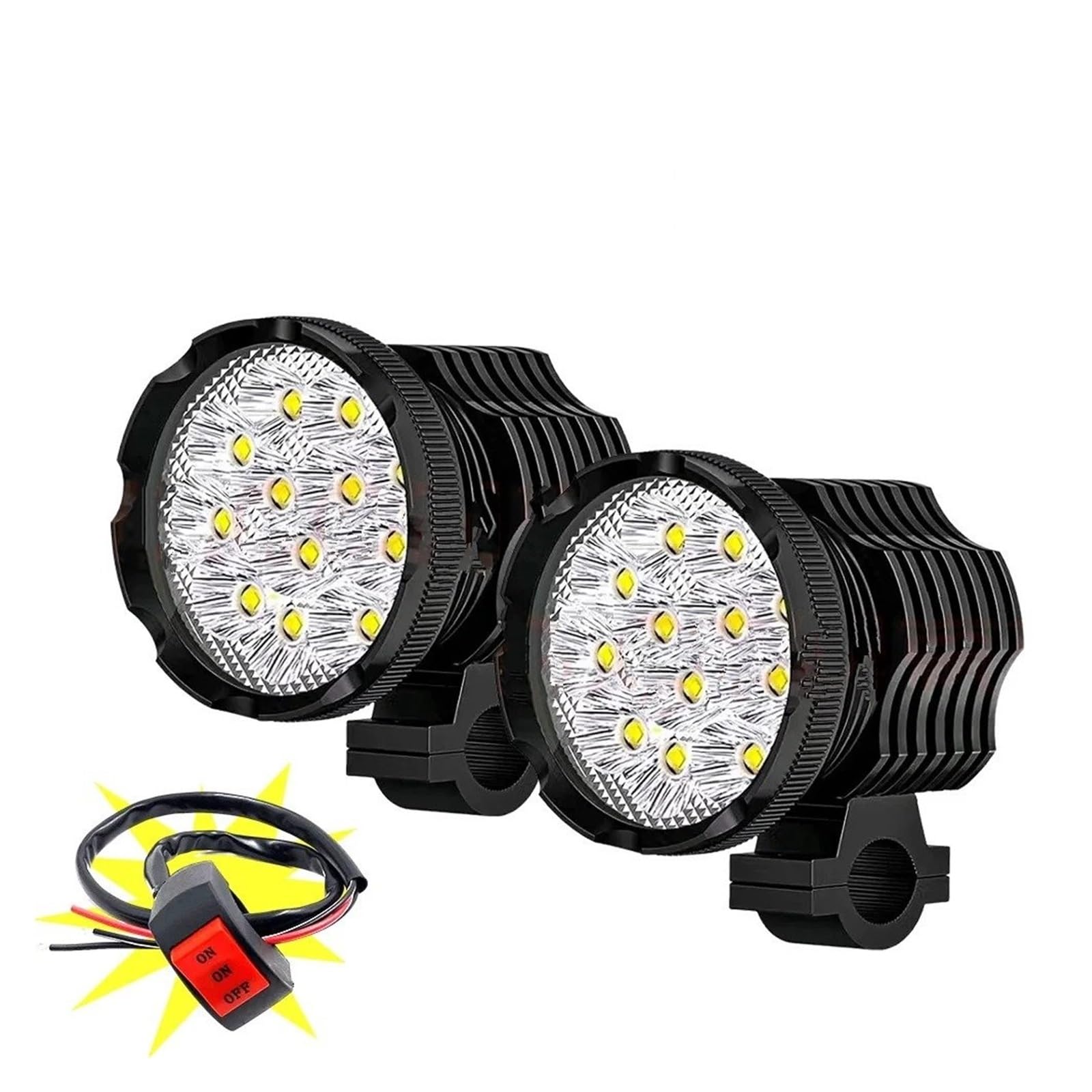 Per Fendinebbia Moto Faretti Aggiuntivi Luce LED 12-80 V Fari Ausiliari Farol Lunghi Ad Alta/flash Faro Del Motociclo(2pieces with Abs Switch)