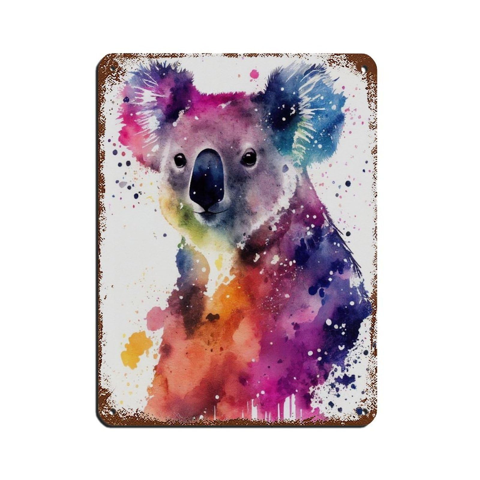 Watercolour Koala Portrait Poster Retro Poster Metal Tin Sign Chic Art Retro Iron Painting Bar People Cave Cafe Family Garage Poster Wall Decoration 12x16inch(30x40cm)