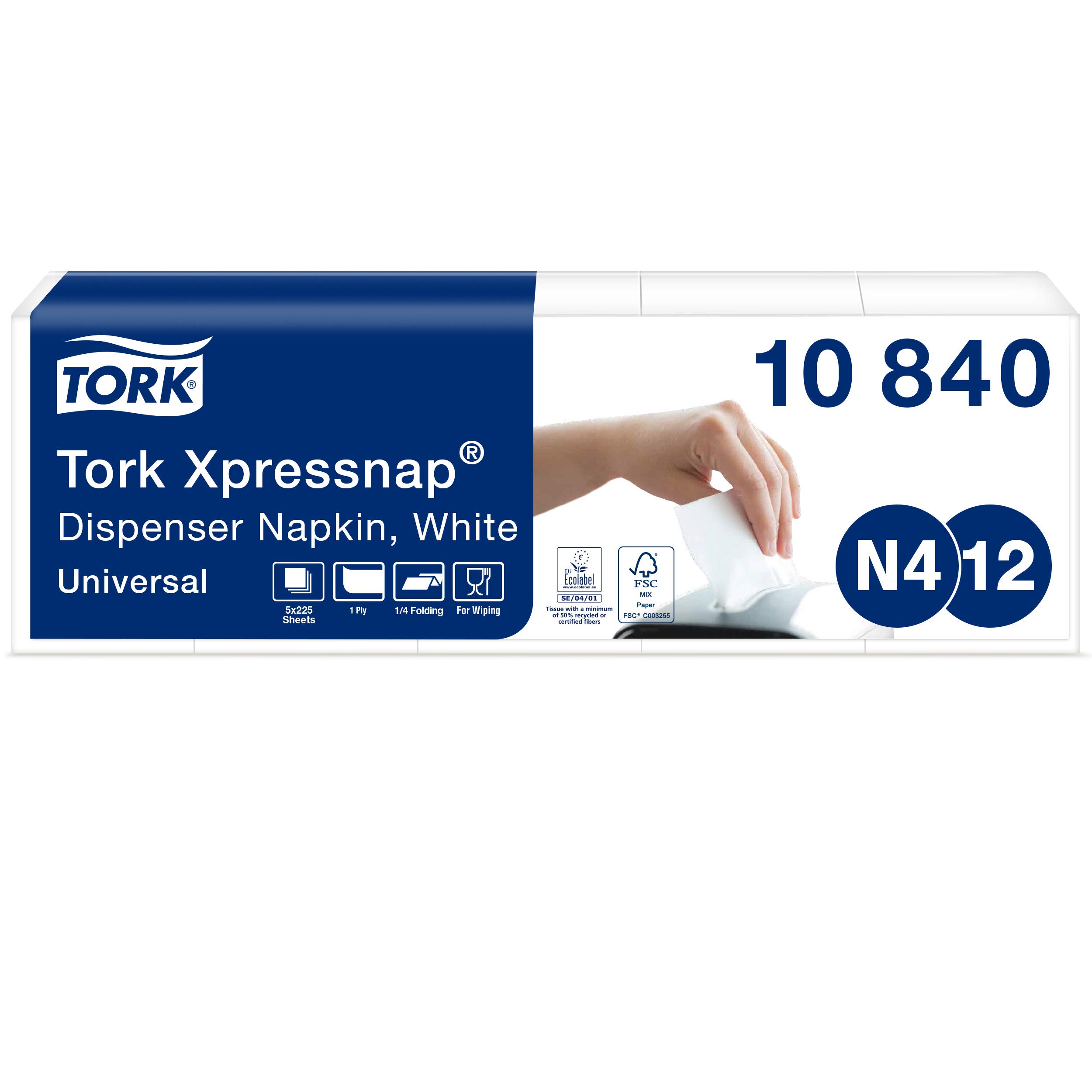 Tork White Xpressnap 1-Ply Napkins 4 Fold (1125 Pack)