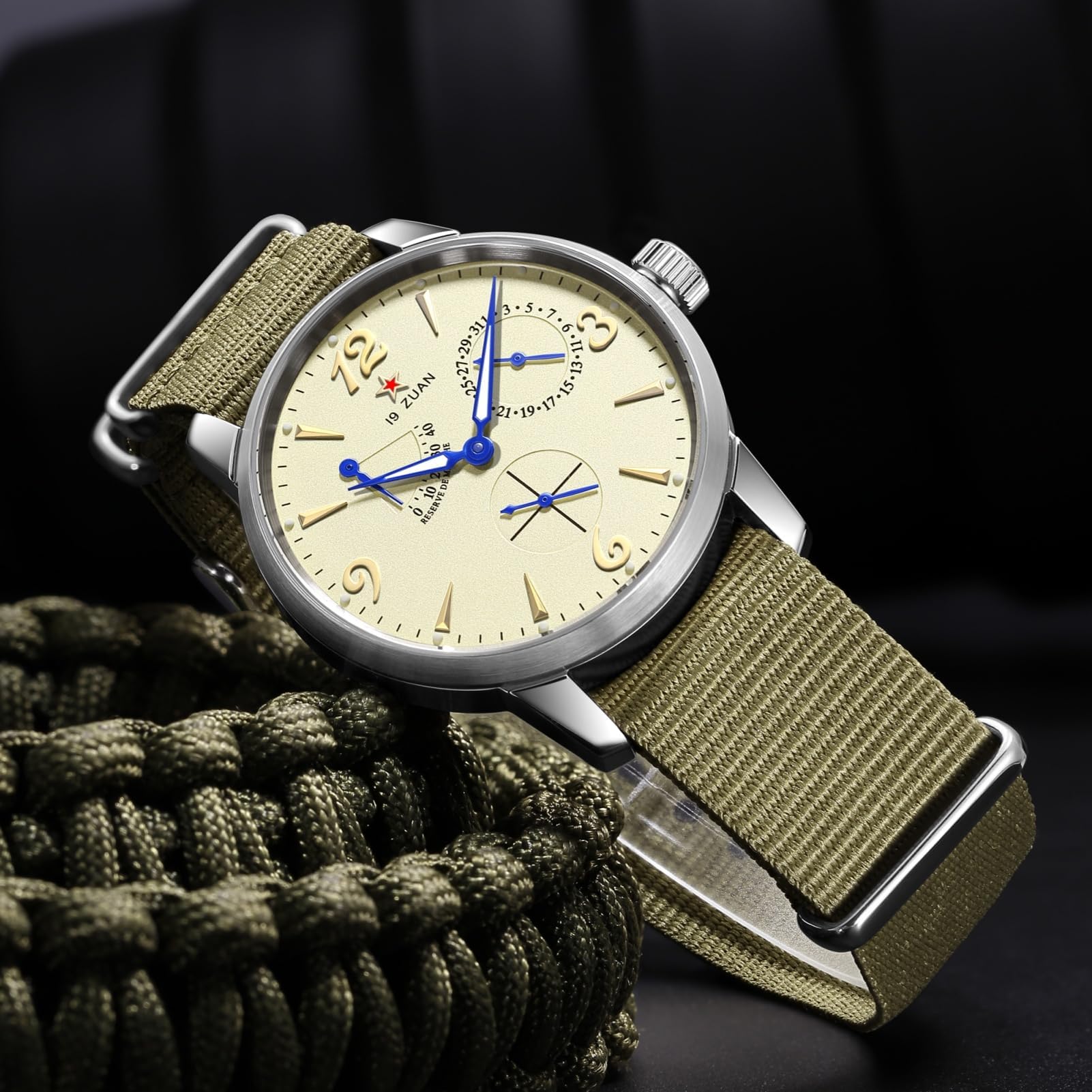 SEAKOSS 40 mm automatische mechanische Armbanduhr 1963 Möwe ST1780 Uhrwerk Vintage Pilotenuhr für Herren, Gangreserveanzeige, Datumsanzeige, Saphirglas, 5 ATM wasserdicht, Grün , Retro
