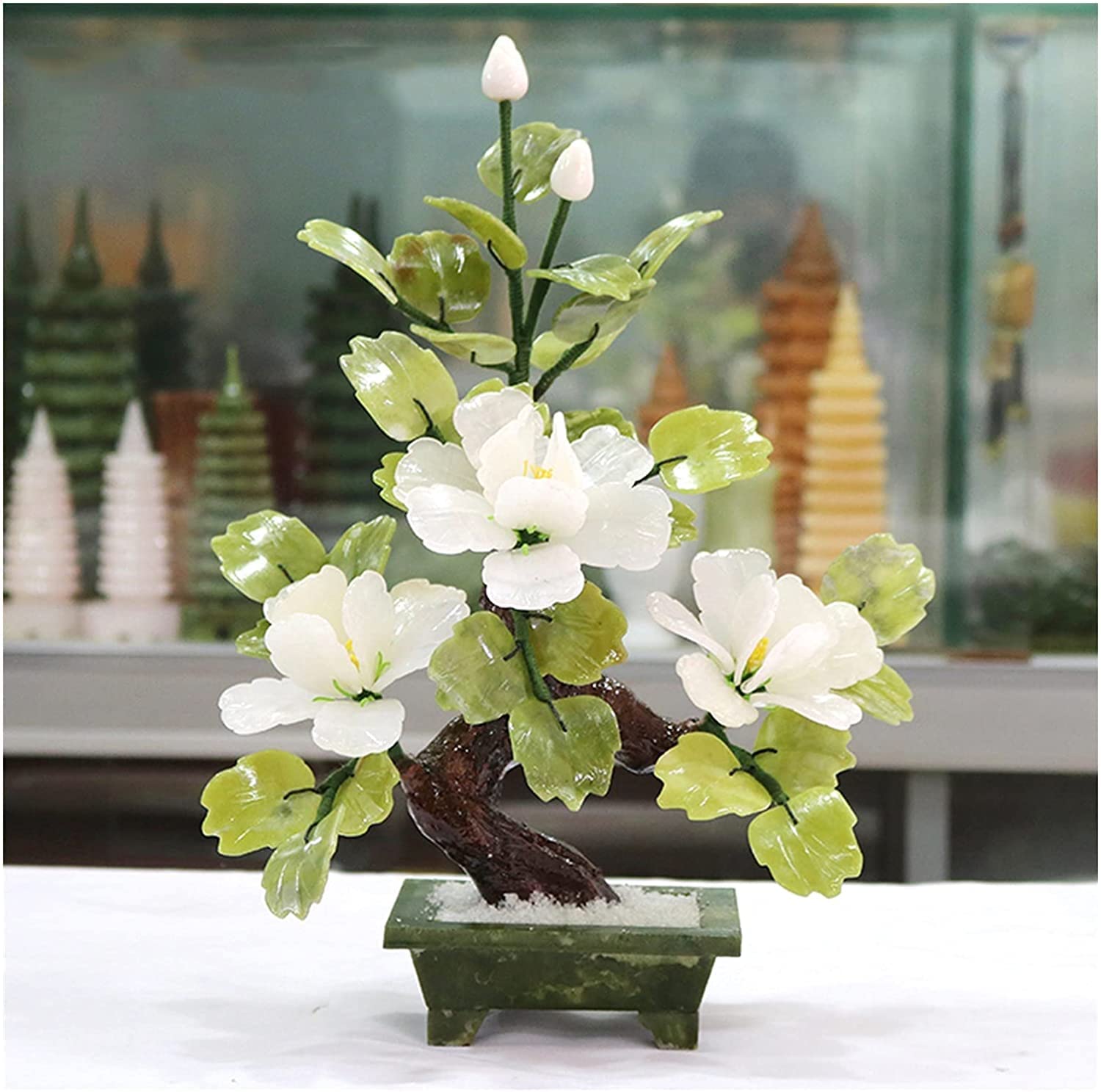 IUokLU Simulation Tree Artificial Bonsai Flowers Artificial Flowers Jade Potted Plant Peony Flower Decoration for Home Decor Jade Carving Bonsai Artificial Bonsai Tree beautiful
