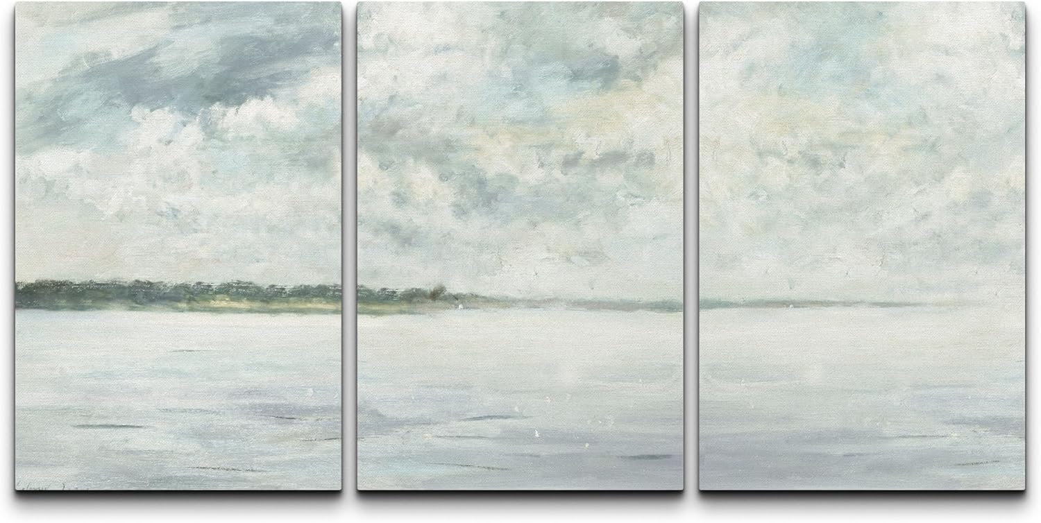 NWT Canvas Print Wall Art Set Watercolor Blue Sky Forest Lake Ocean Coastal Nature Wilderness Illustrations Modern Art Decorative Minimalist Fine Art Cozy/Relax for Bedroom - 16"x24" x 3